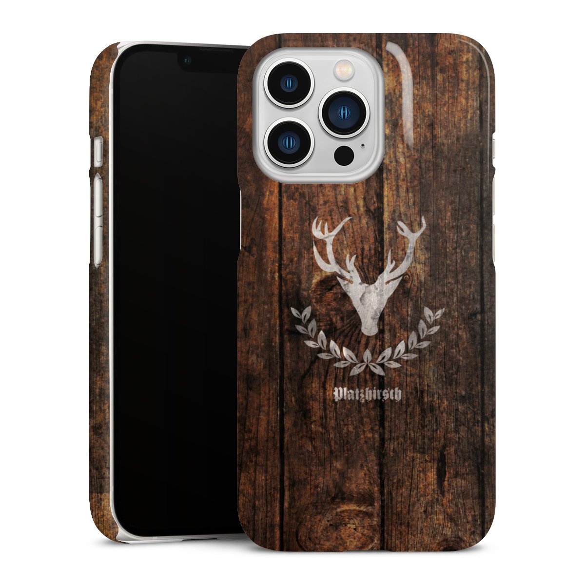 iPhone 13 Pro Handy Premium Case Smartphone Handyhülle Schutzhülle glänzend Deer Wood Wooden Look Premium Case