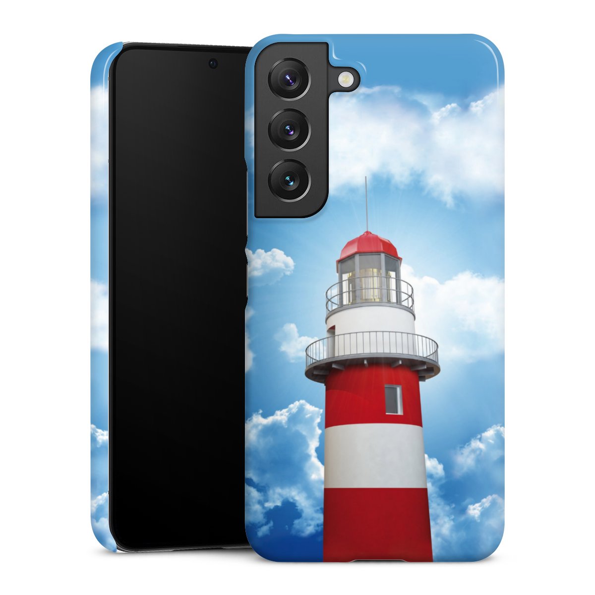 Galaxy S22 Handy Premium Case Smartphone Handyhülle Schutzhülle glänzend Lighthouse Sky Cloud Premium Case