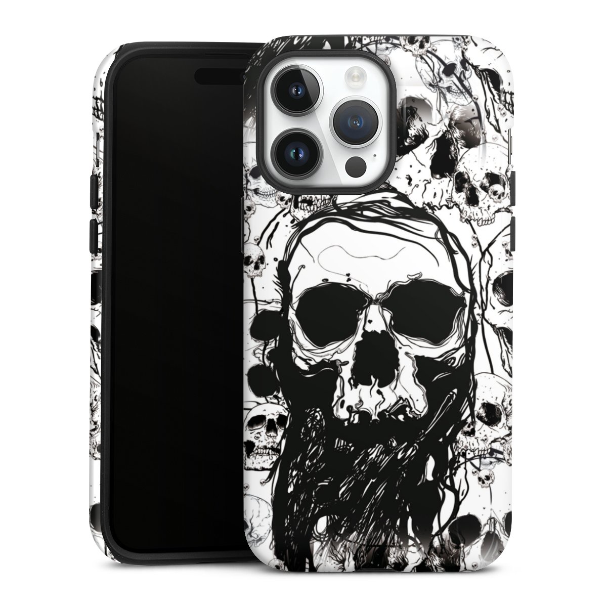 iPhone 14 Pro Max Handy Panzer Handyhülle robuste Outdoor Hülle Schutzhülle glänzend Totenkopf Halloween Tough Case