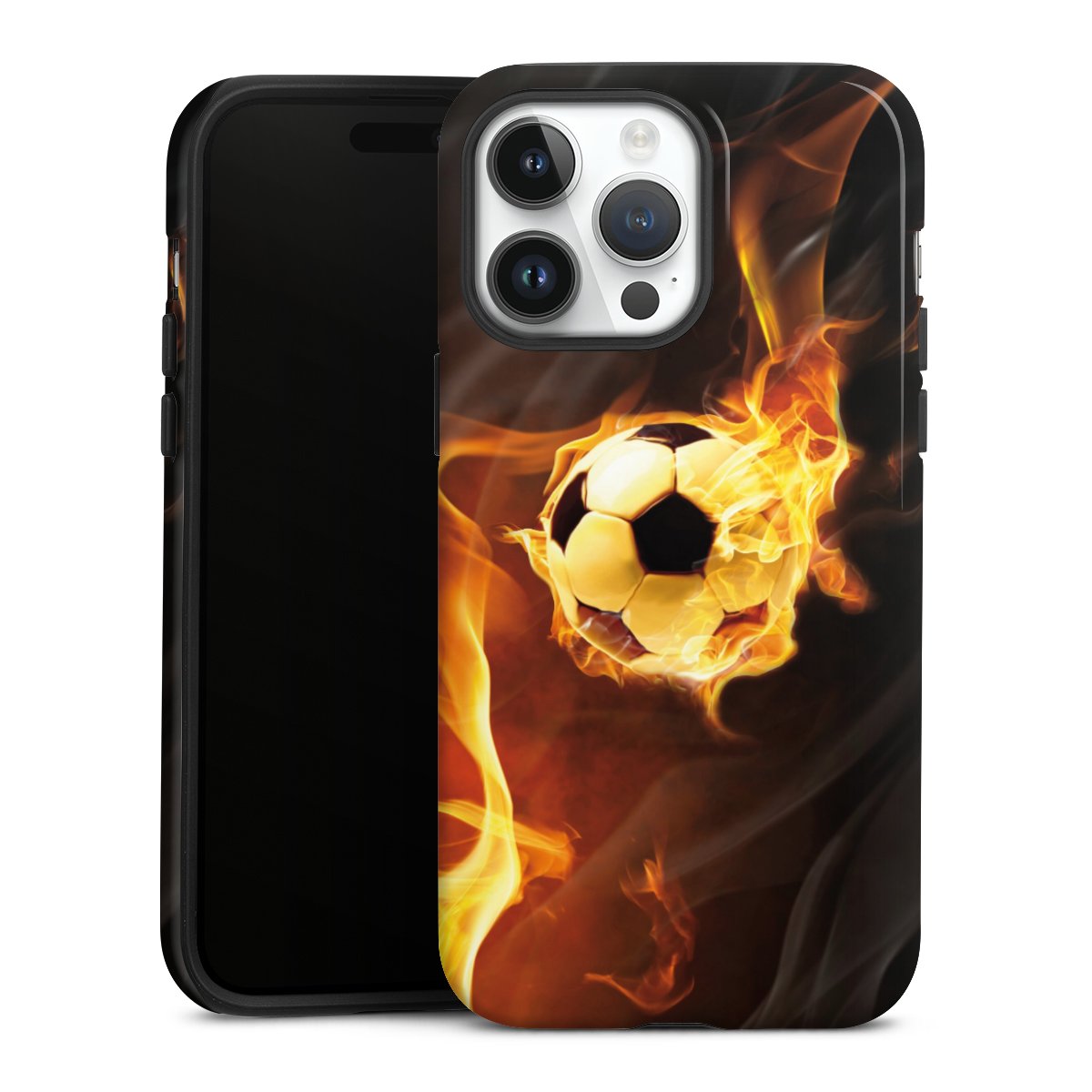 iPhone 14 Pro Max Handy Panzer Handyhülle robuste Outdoor Hülle Schutzhülle glänzend Ball Fire Soccer Tough Case