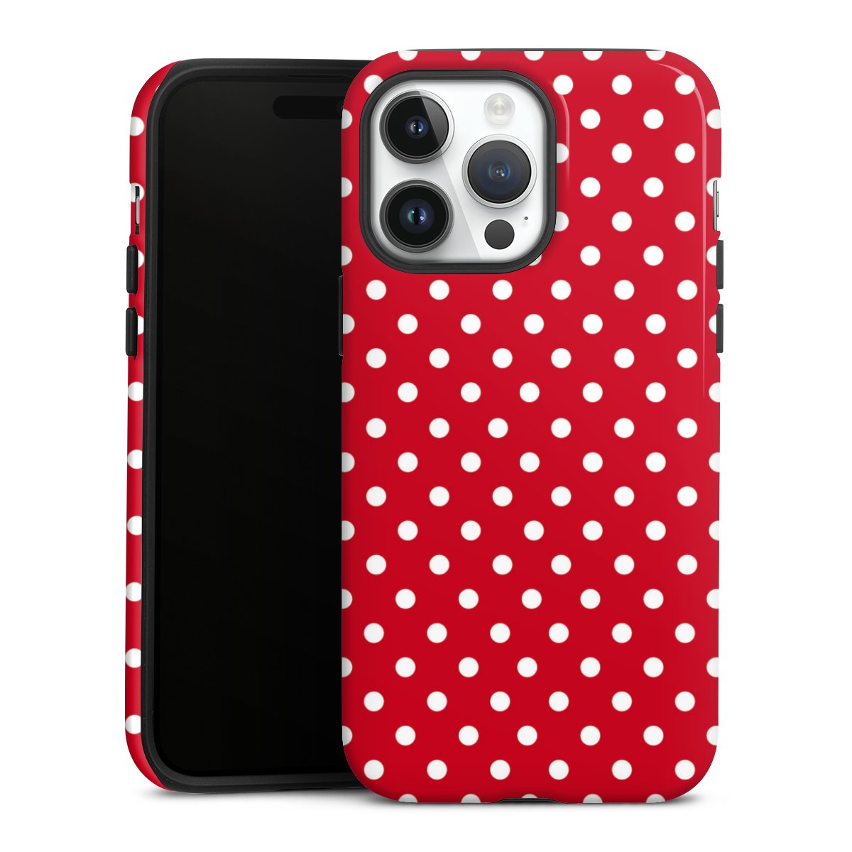 iPhone 14 Pro Max Handy Panzer Handyhülle robuste Outdoor Hülle Schutzhülle glänzend Points Polka Dots Retro Tough Case