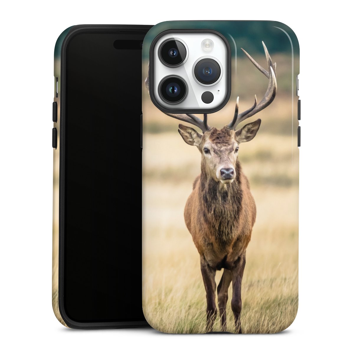 iPhone 14 Pro Max Handy Panzer Handyhülle robuste Outdoor Hülle Schutzhülle glänzend Deer Meadow Forrest Tough Case