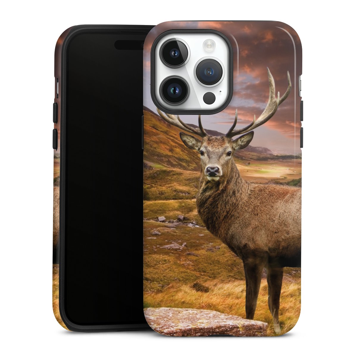 iPhone 14 Pro Max Handy Panzer Handyhülle robuste Outdoor Hülle Schutzhülle glänzend Meadow Mountain Deer Tough Case