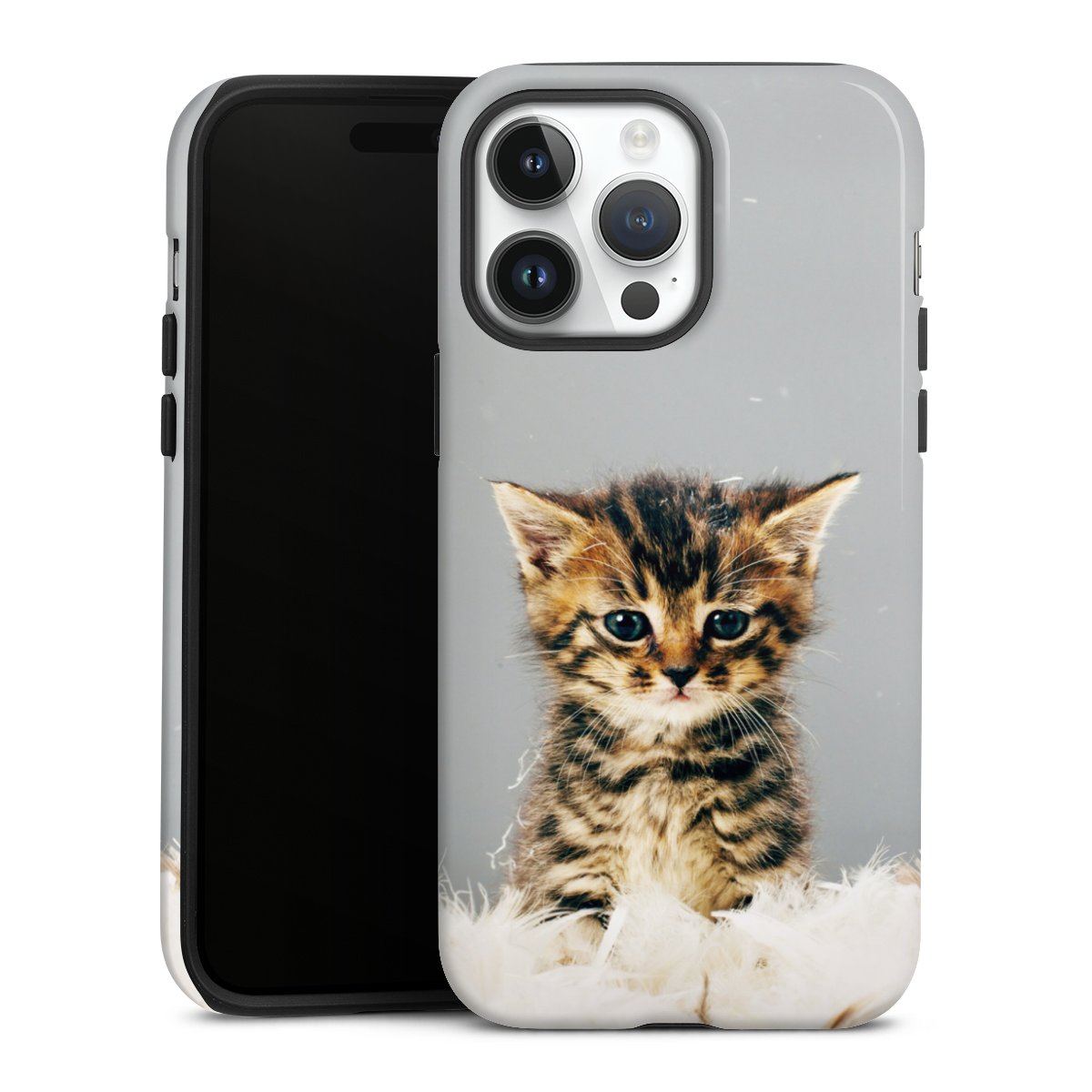 iPhone 14 Pro Max Handy Panzer Handyhülle robuste Outdoor Hülle Schutzhülle glänzend Cat Feather Pet Tough Case