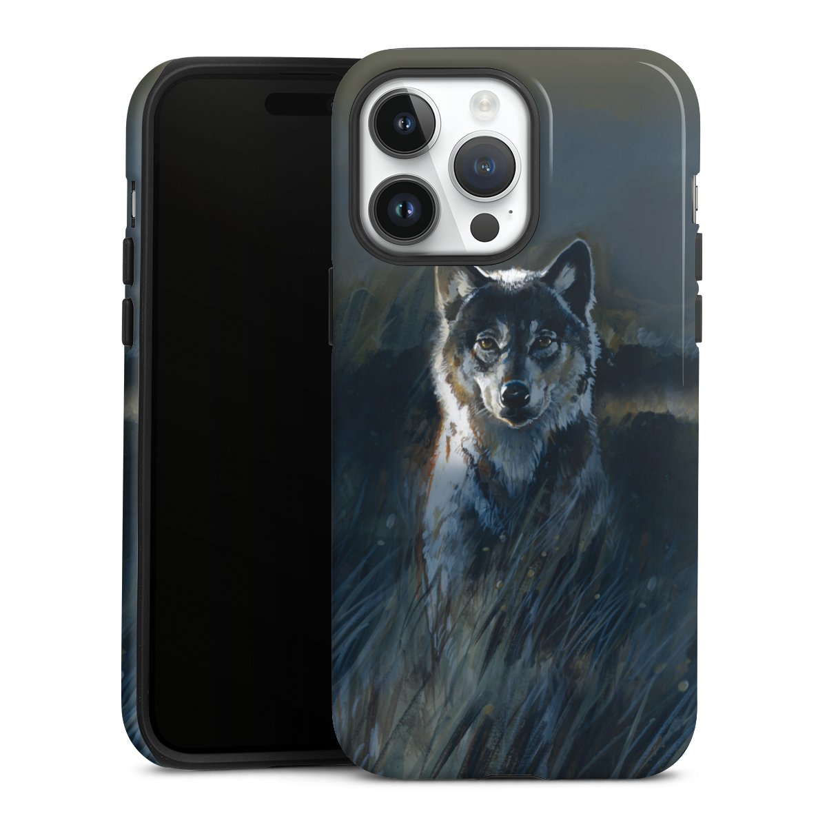 iPhone 14 Pro Max Handy Panzer Handyhülle robuste Outdoor Hülle Schutzhülle glänzend Nature Wolf Painting Tough Case