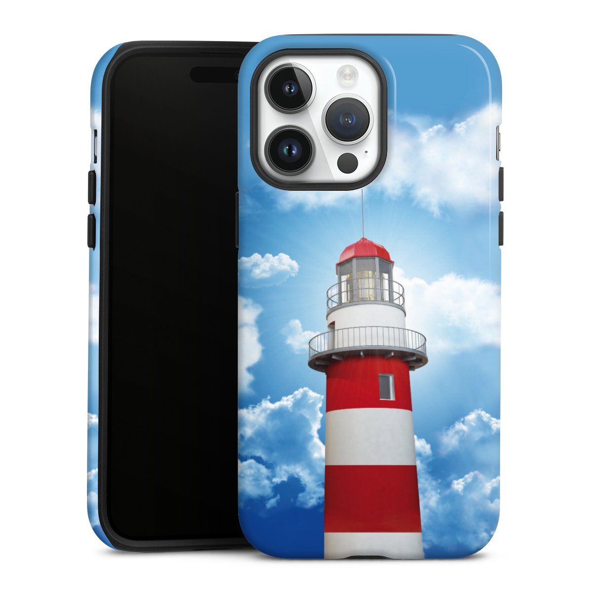 iPhone 14 Pro Max Handy Panzer Handyhülle robuste Outdoor Hülle Schutzhülle glänzend Lighthouse Sky Cloud Tough Case