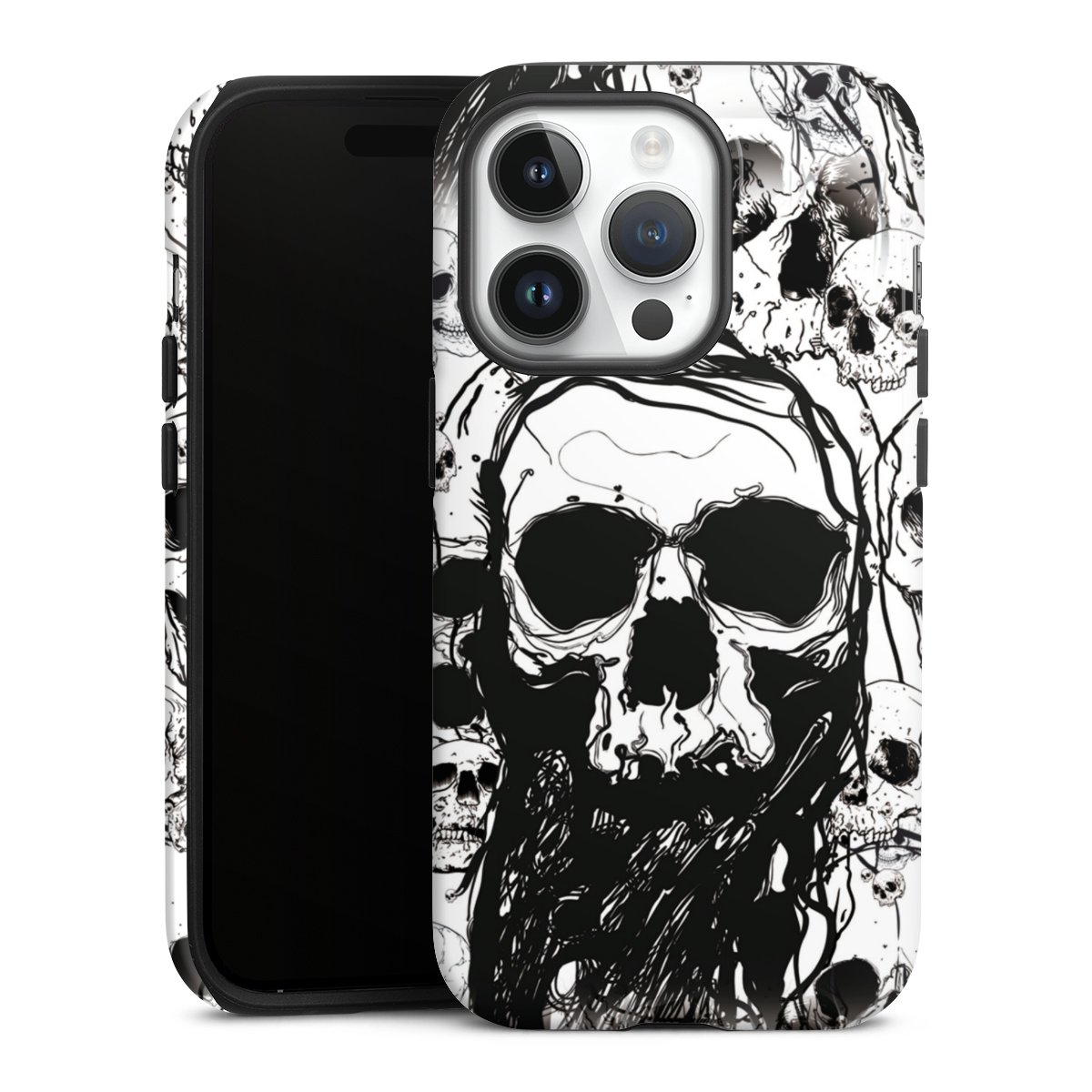 iPhone 14 Pro Handy Panzer Handyhülle robuste Outdoor Hülle Schutzhülle glänzend Totenkopf Halloween Tough Case