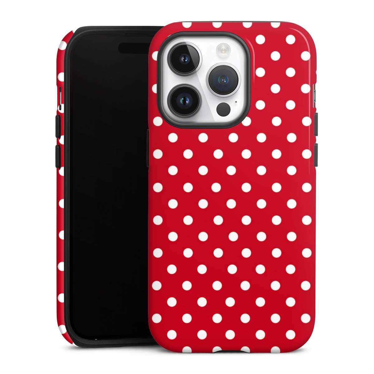 iPhone 14 Pro Handy Panzer Handyhülle robuste Outdoor Hülle Schutzhülle glänzend Points Polka Dots Retro Tough Case