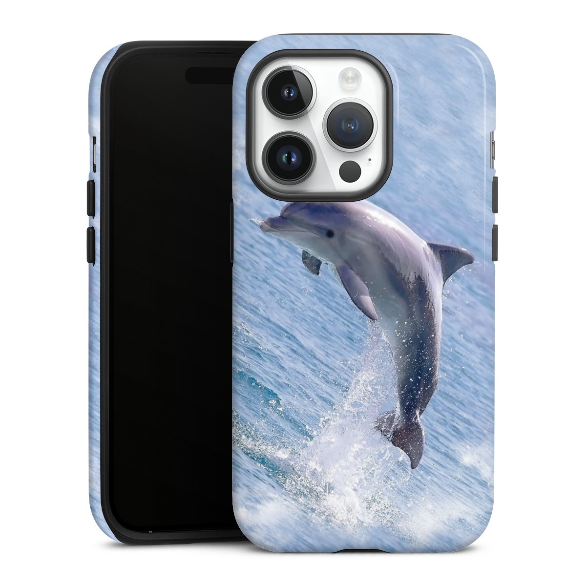 iPhone 14 Pro Handy Panzer Handyhülle robuste Outdoor Hülle Schutzhülle glänzend Dolphin Ocean Wale Tough Case