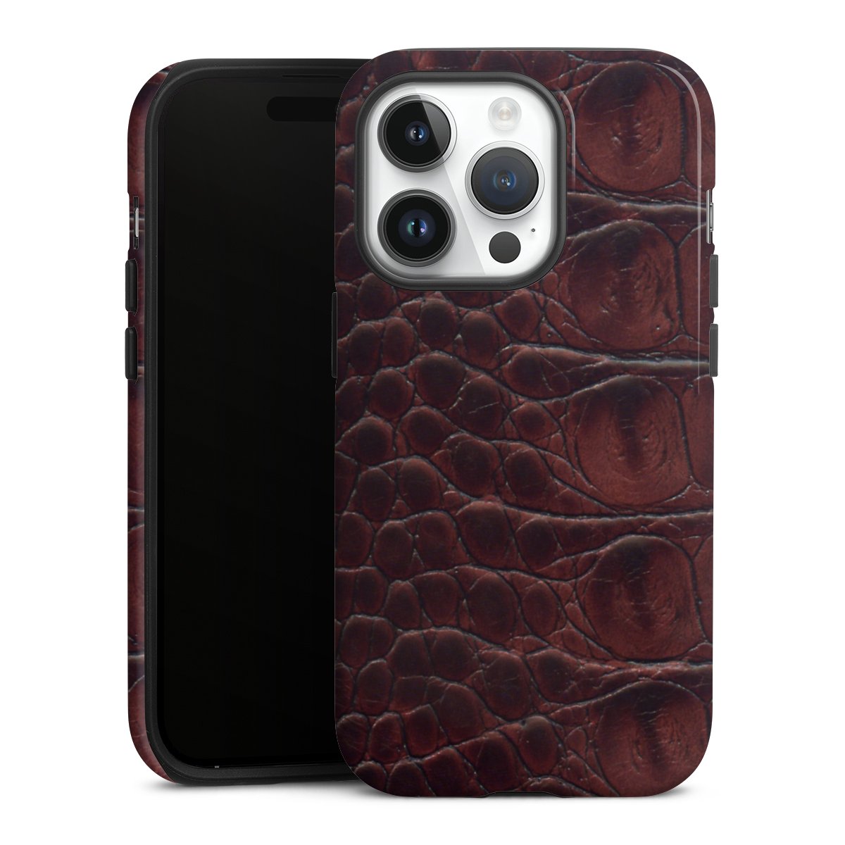 iPhone 14 Pro Handy Panzer Handyhülle robuste Outdoor Hülle Schutzhülle glänzend Crocodile Animal Print Leather Tough Case