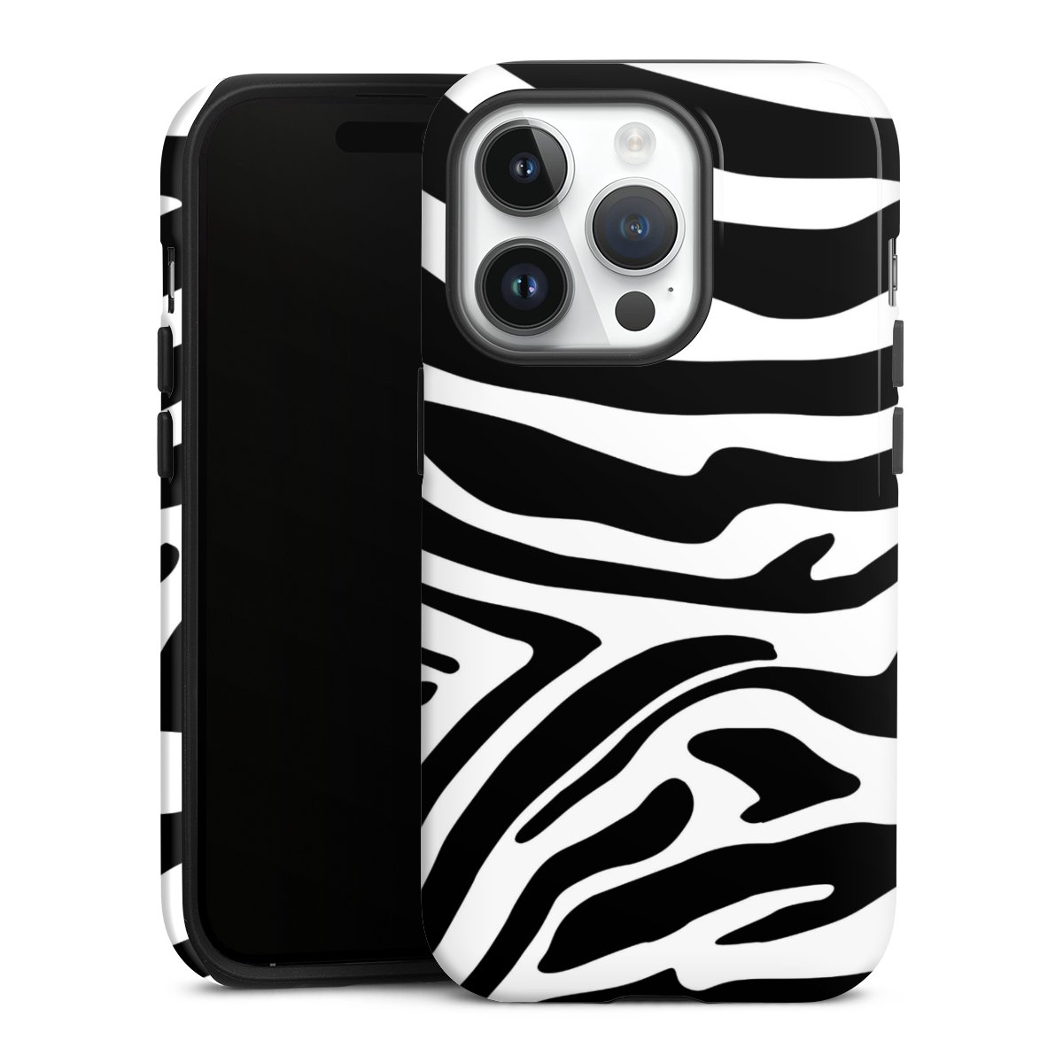 iPhone 14 Pro Handy Panzer Handyhülle robuste Outdoor Hülle Schutzhülle glänzend Zebra Animal Look Animal Print Tough Case