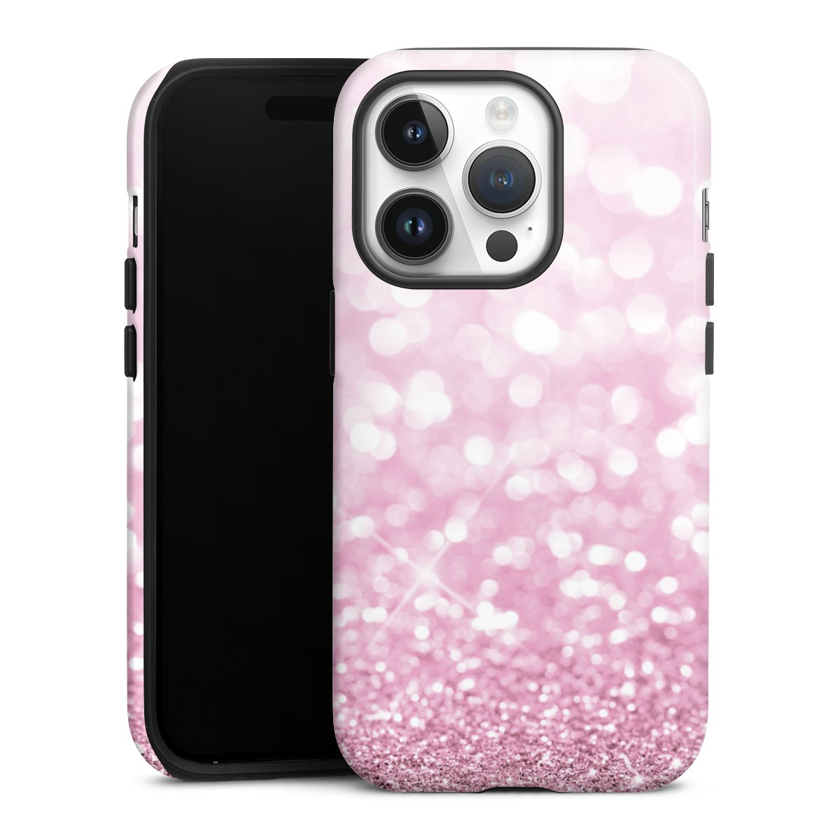 iPhone 14 Pro Handy Panzer Handyhülle robuste Outdoor Hülle Schutzhülle glänzend Glitzer Pink Shine Tough Case