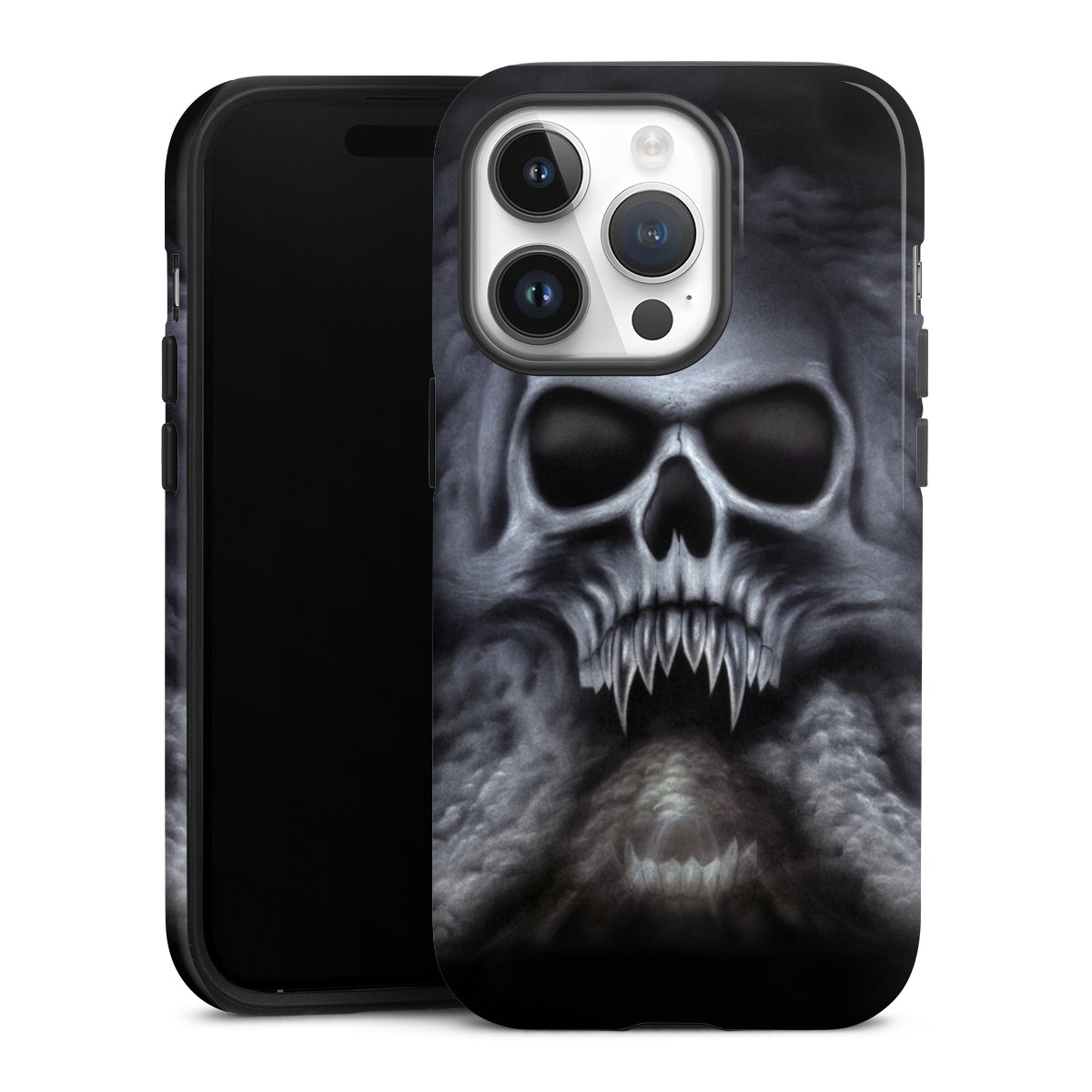 iPhone 14 Pro Handy Panzer Handyhülle robuste Outdoor Hülle Schutzhülle glänzend Totenkopf Skull Tough Case