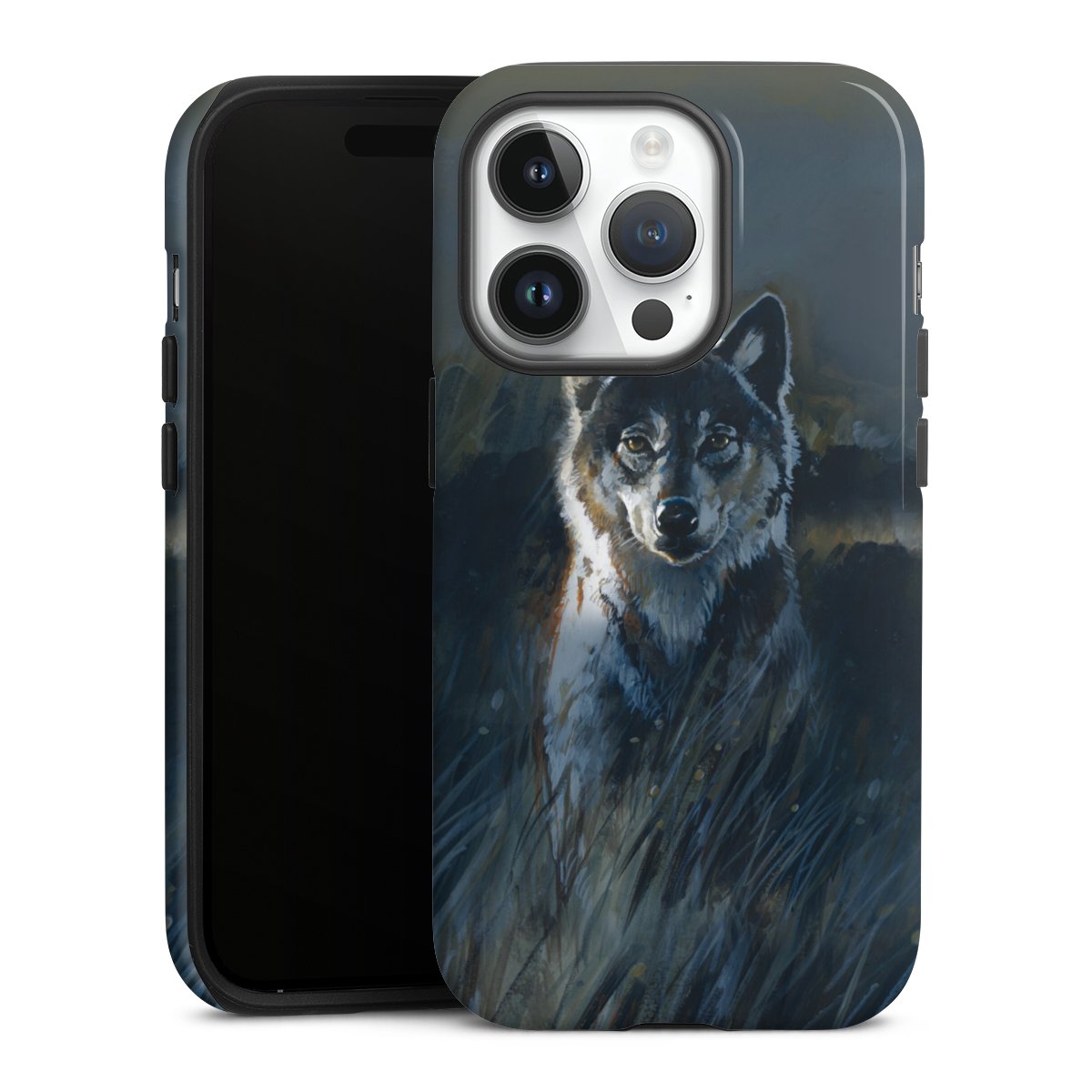 iPhone 14 Pro Handy Panzer Handyhülle robuste Outdoor Hülle Schutzhülle glänzend Nature Wolf Painting Tough Case