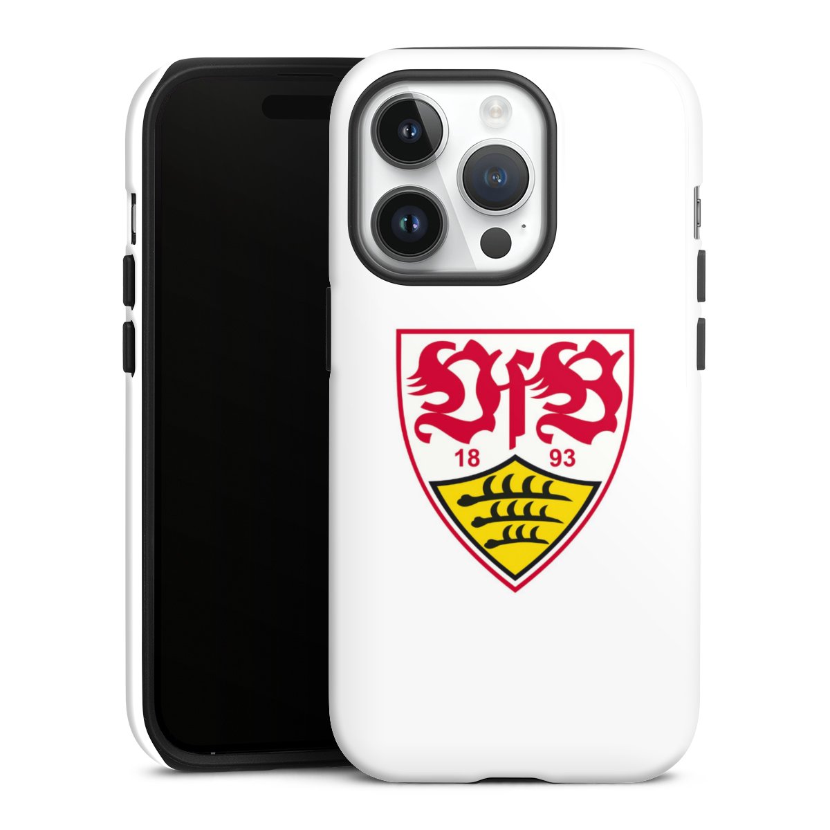 iPhone 14 Pro Handy Panzer Handyhülle robuste Outdoor Hülle Schutzhülle glänzend Logo Official Licensed Product Vfb Stuttgart Tough Case