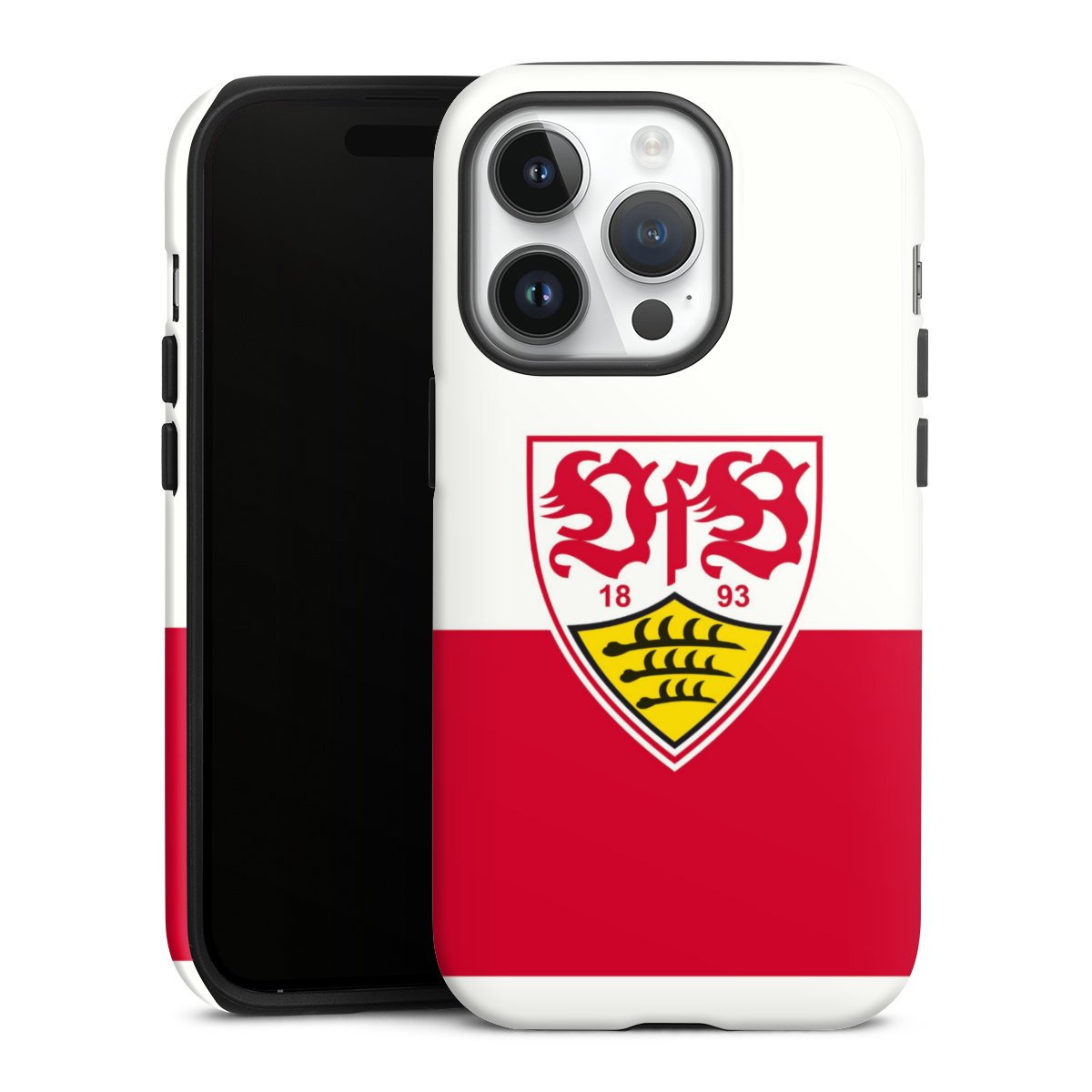 iPhone 14 Pro Handy Panzer Handyhülle robuste Outdoor Hülle Schutzhülle glänzend Official Licensed Product Logo Vfb Stuttgart Tough Case