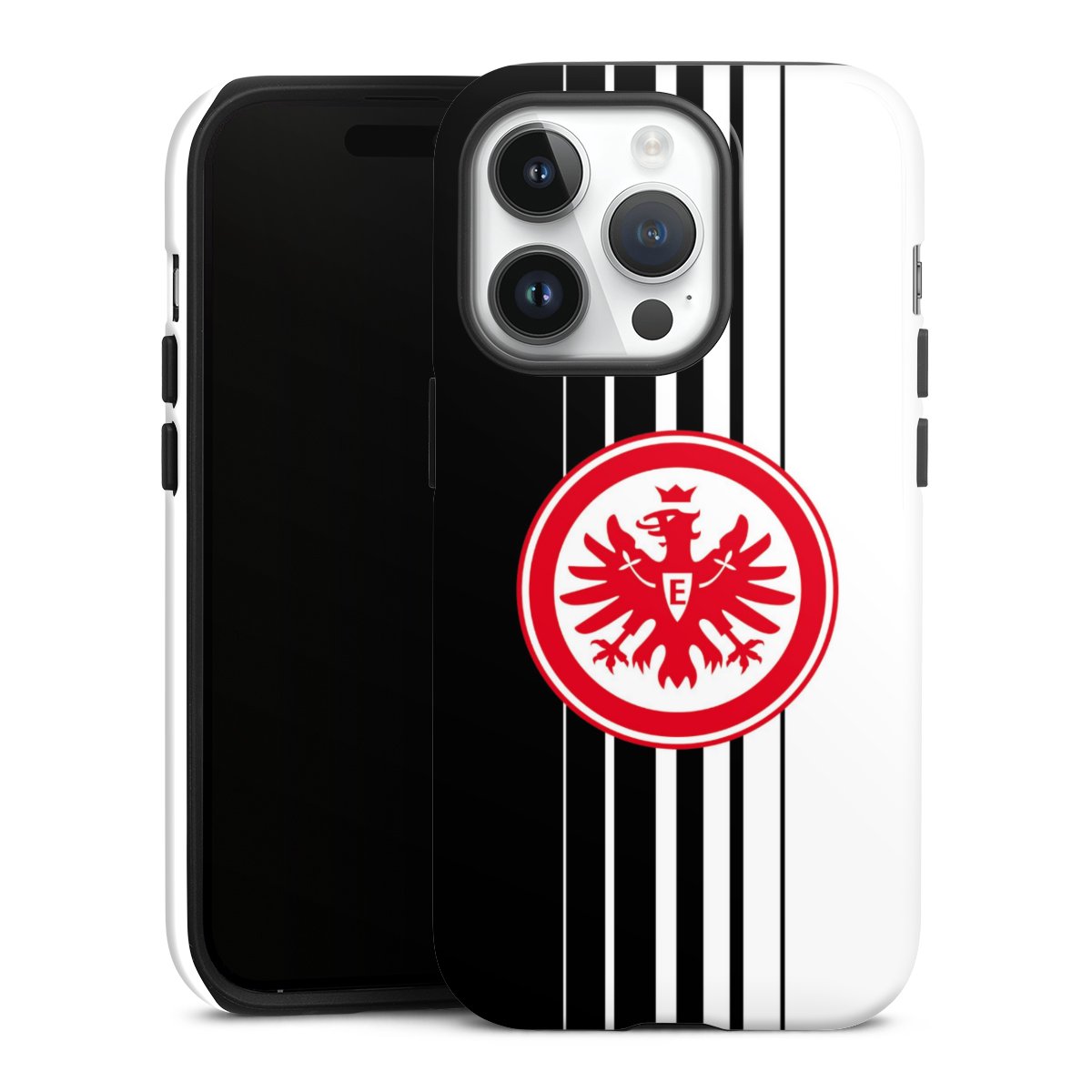 iPhone 14 Pro Handy Panzer Handyhülle robuste Outdoor Hülle Schutzhülle glänzend Stripes Eintracht Frankfurt Official Licensed Product Tough Case