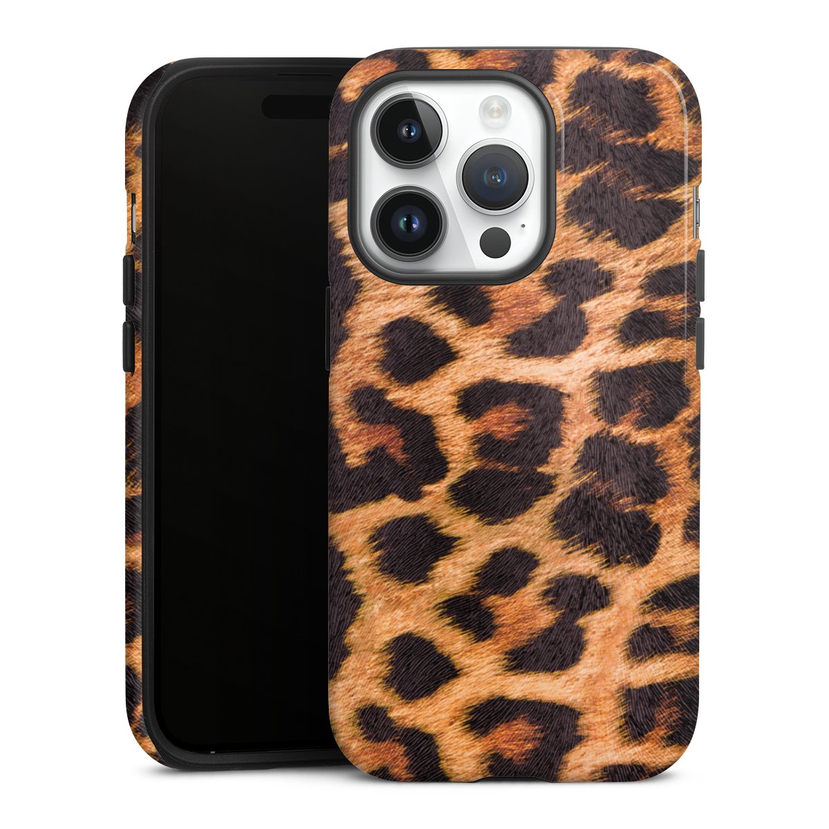 iPhone 14 Pro Handy Panzer Handyhülle robuste Outdoor Hülle Schutzhülle glänzend Animal Print Leopard Fur Tough Case