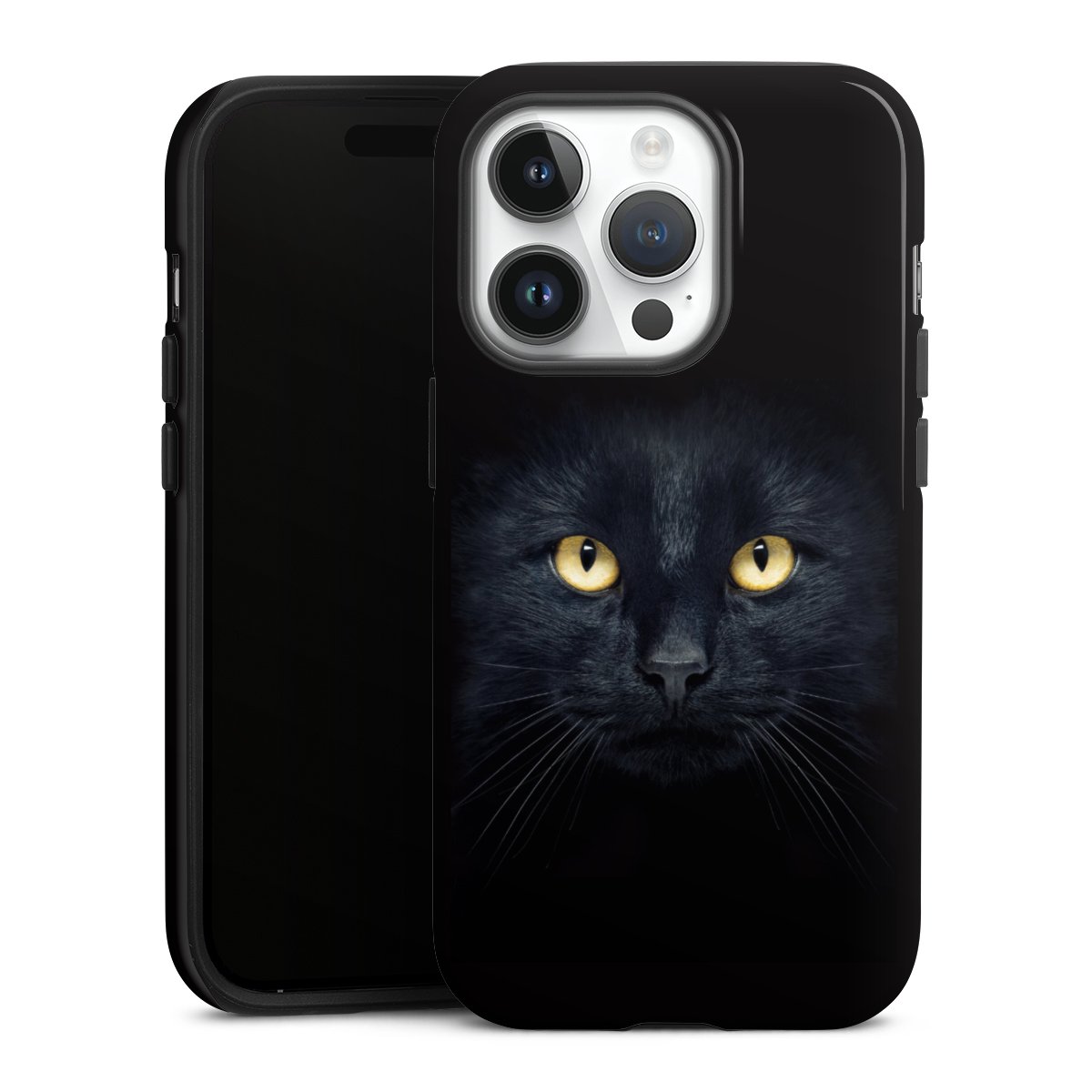 iPhone 14 Pro Handy Panzer Handyhülle robuste Outdoor Hülle Schutzhülle glänzend Eye Cat Black Tough Case