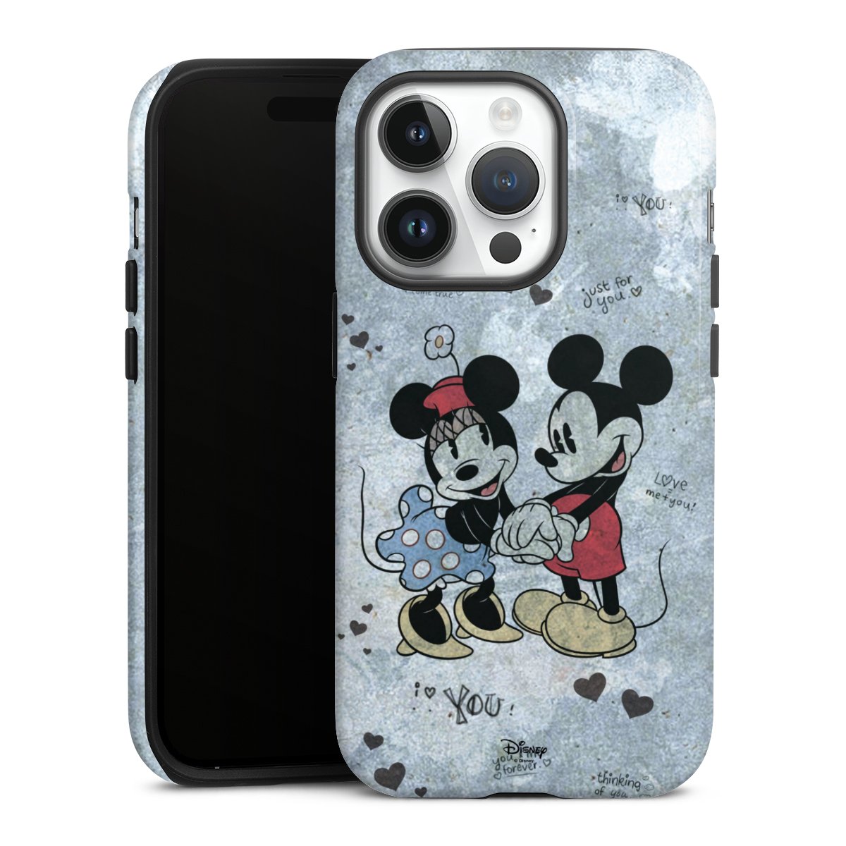 iPhone 14 Pro Handy Panzer Handyhülle robuste Outdoor Hülle Schutzhülle glänzend Mickey & Minnie Mouse Vintage Disney Tough Case