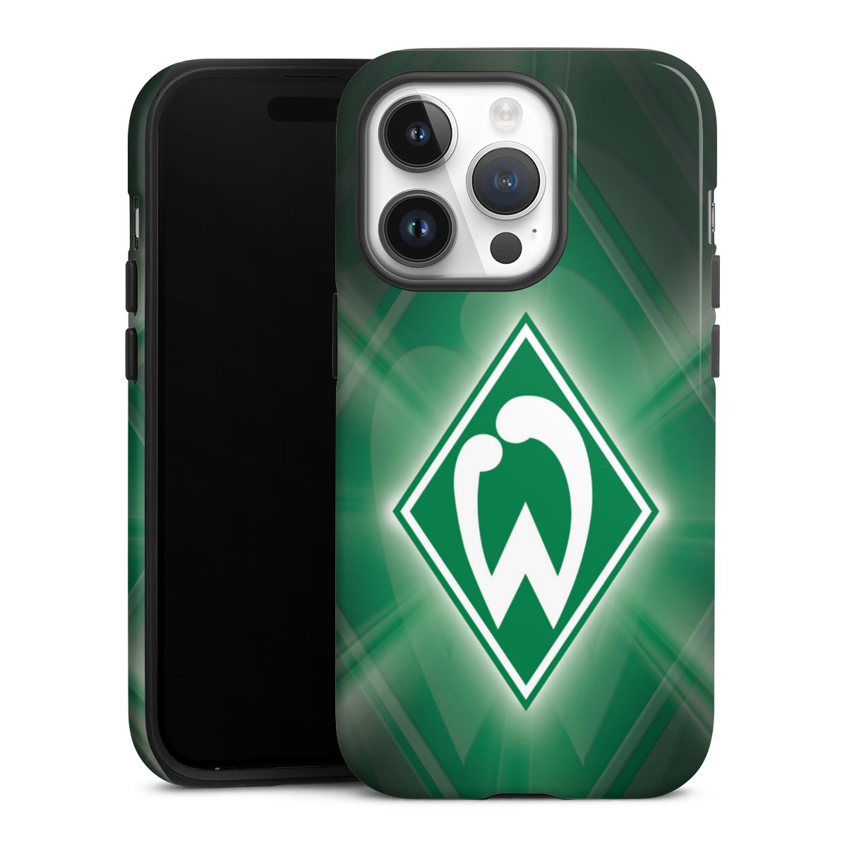 iPhone 14 Pro Handy Panzer Handyhülle robuste Outdoor Hülle Schutzhülle glänzend Sv Werder Bremen Official Licensed Product Coat Of Arms Tough Case