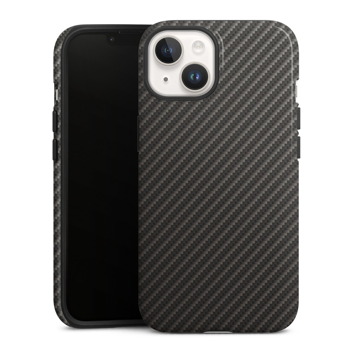 iPhone 14 Handy Panzer Handyhülle robuste Outdoor Hülle Schutzhülle glänzend Metallic Look Carbon Muster Tough Case