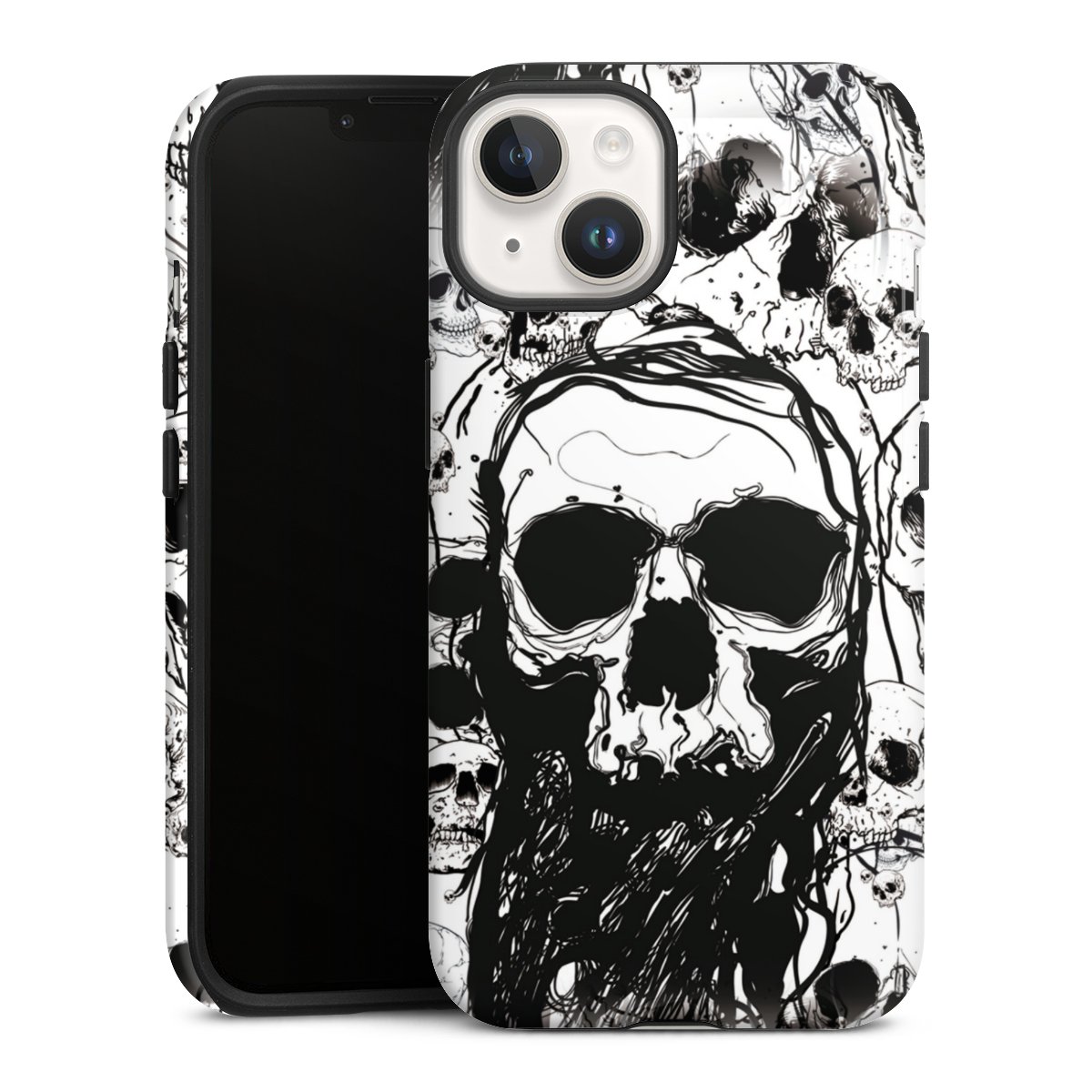 iPhone 14 Handy Panzer Handyhülle robuste Outdoor Hülle Schutzhülle glänzend Totenkopf Halloween Tough Case