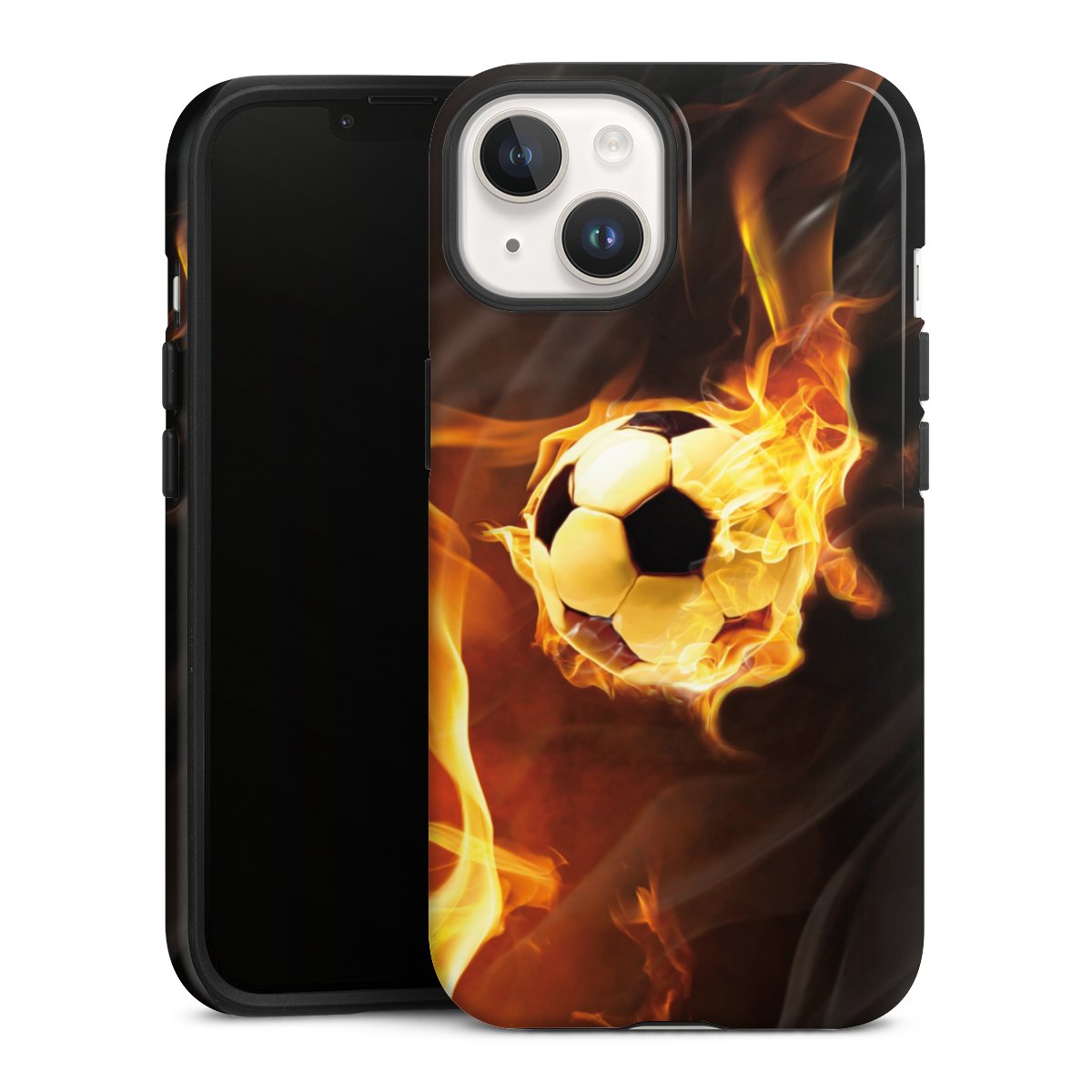 iPhone 14 Handy Panzer Handyhülle robuste Outdoor Hülle Schutzhülle glänzend Ball Fire Soccer Tough Case