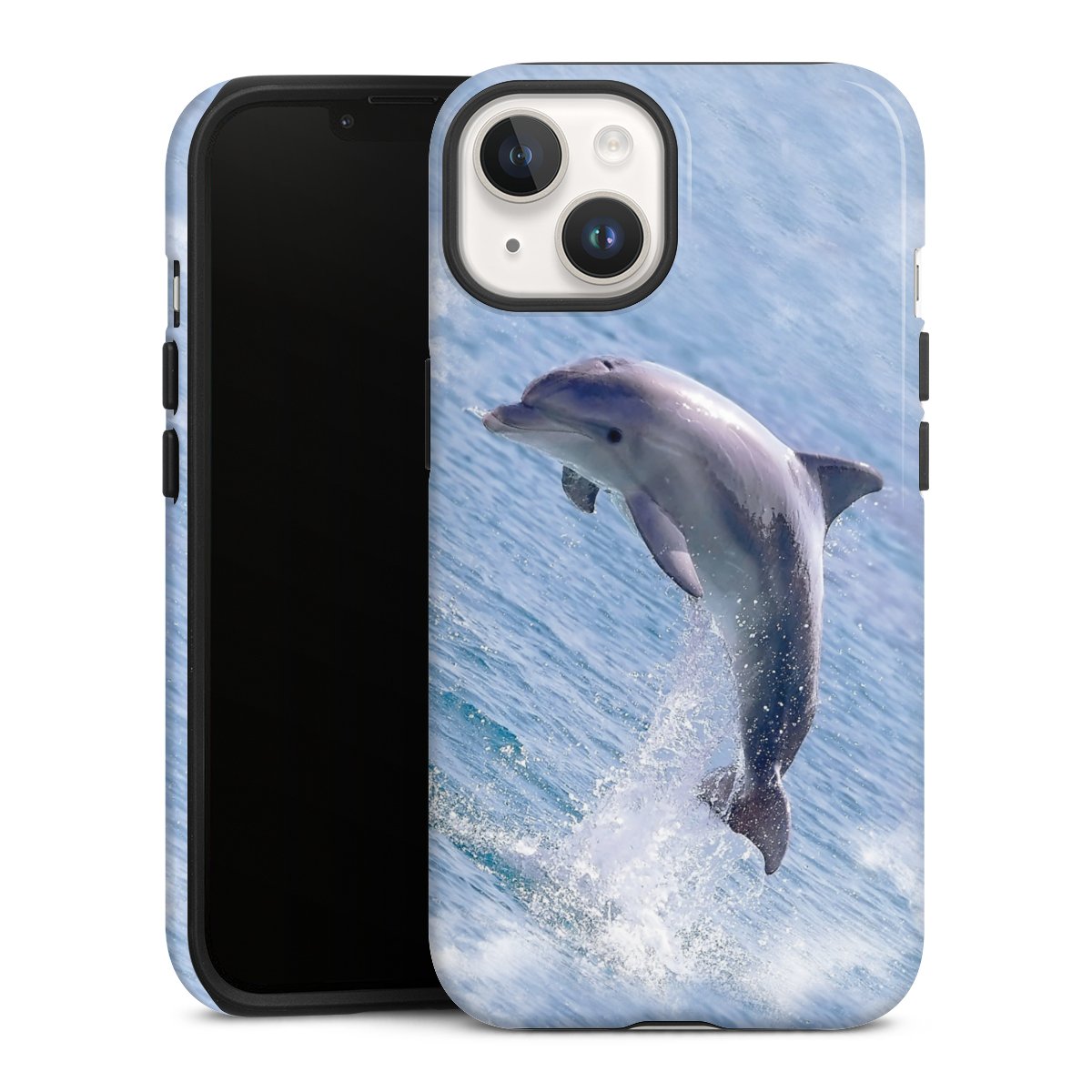 iPhone 14 Handy Panzer Handyhülle robuste Outdoor Hülle Schutzhülle glänzend Dolphin Ocean Wale Tough Case