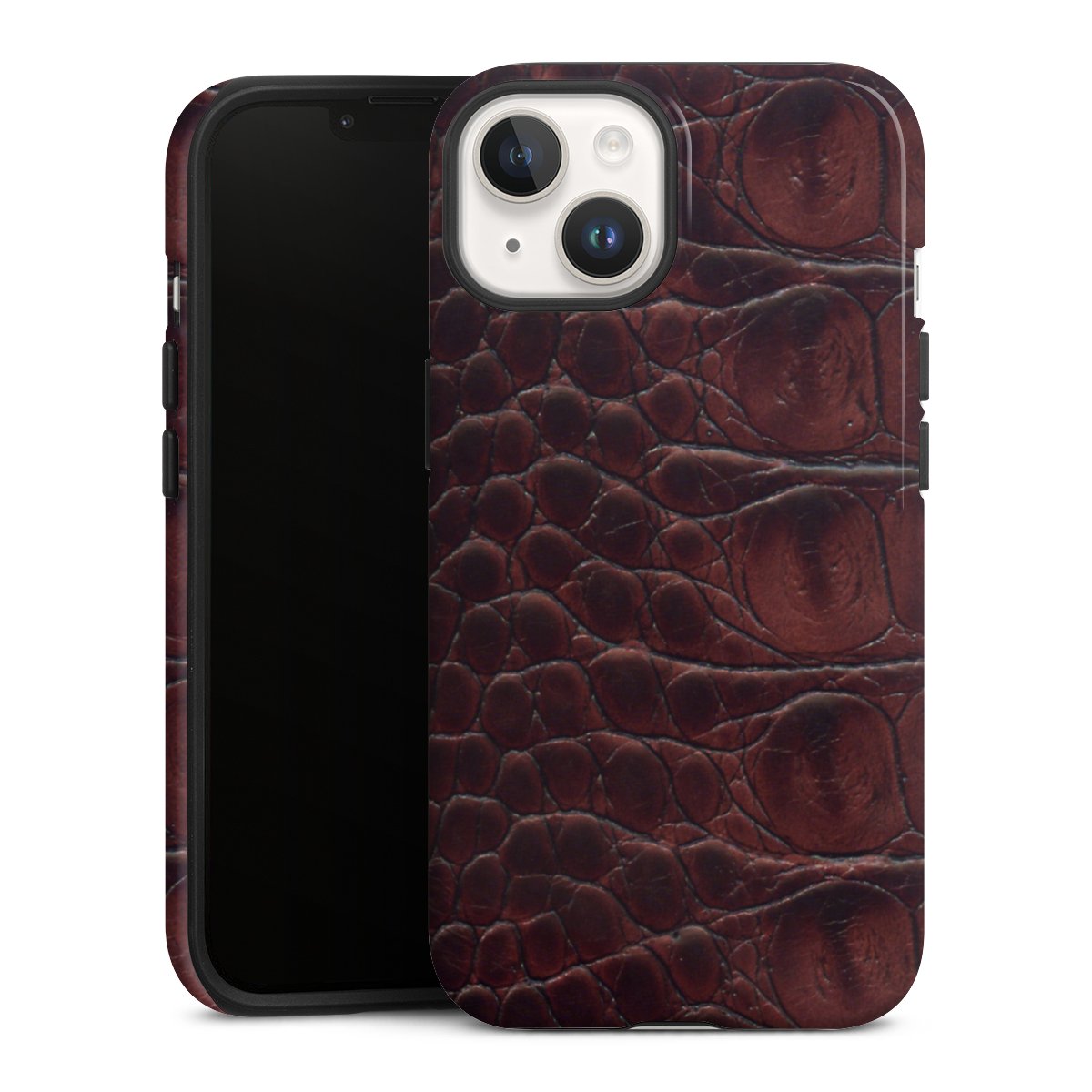 iPhone 14 Handy Panzer Handyhülle robuste Outdoor Hülle Schutzhülle glänzend Crocodile Animal Print Leather Tough Case