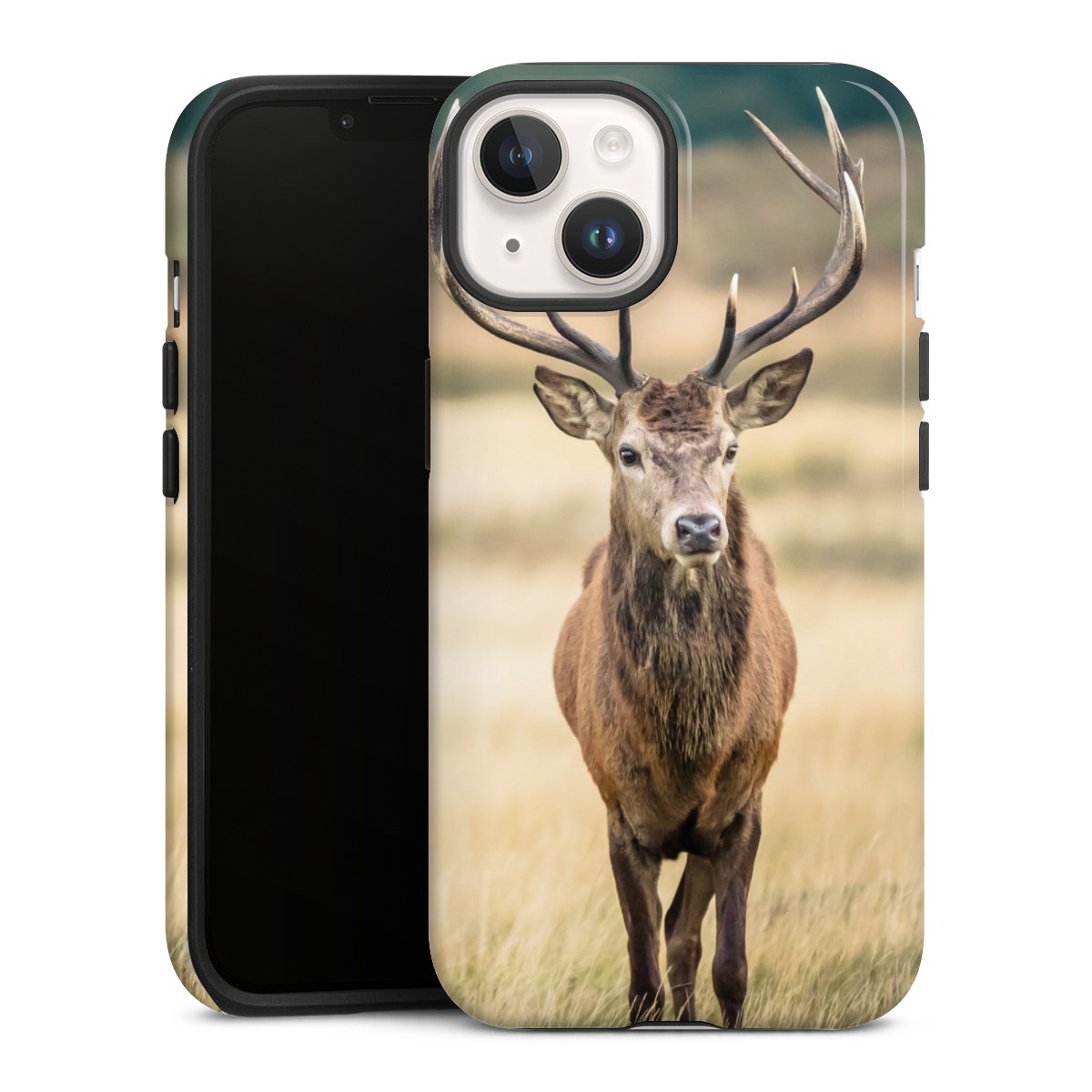 iPhone 14 Handy Panzer Handyhülle robuste Outdoor Hülle Schutzhülle glänzend Deer Meadow Forrest Tough Case