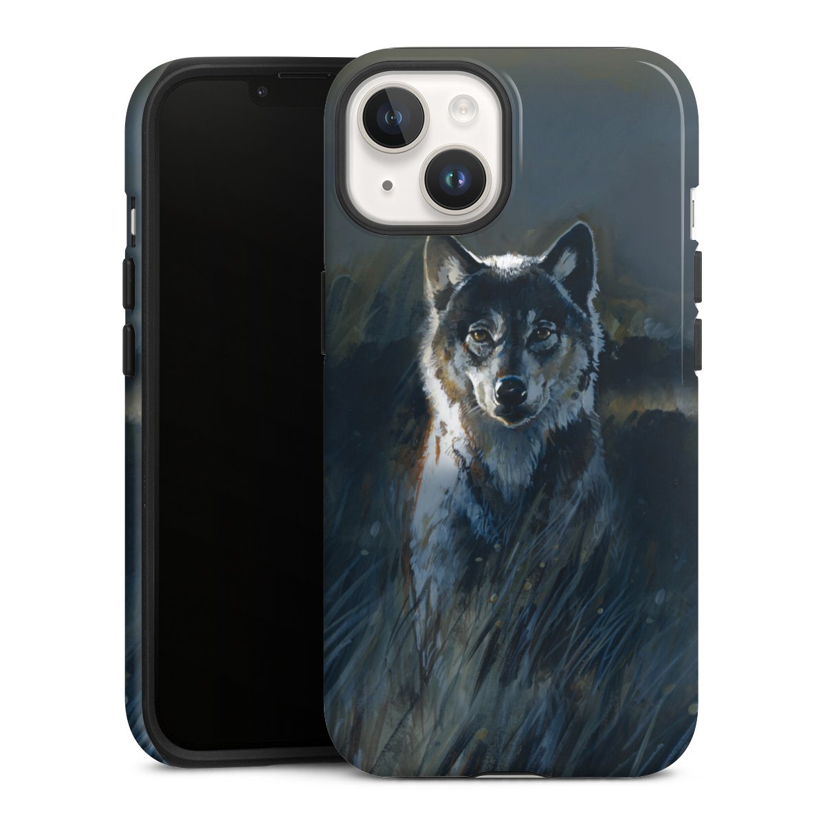 iPhone 14 Handy Panzer Handyhülle robuste Outdoor Hülle Schutzhülle glänzend Nature Wolf Painting Tough Case