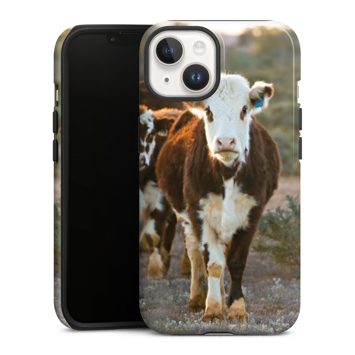 iPhone 14 Handy Panzer Handyhülle robuste Outdoor Hülle Schutzhülle glänzend Cow Farmer Calf Tough Case