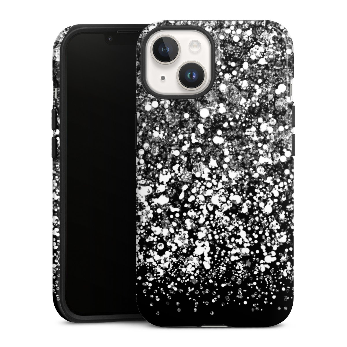 iPhone 14 Handy Panzer Handyhülle robuste Outdoor Hülle Schutzhülle glänzend Glitzer Snowflake Muster Tough Case