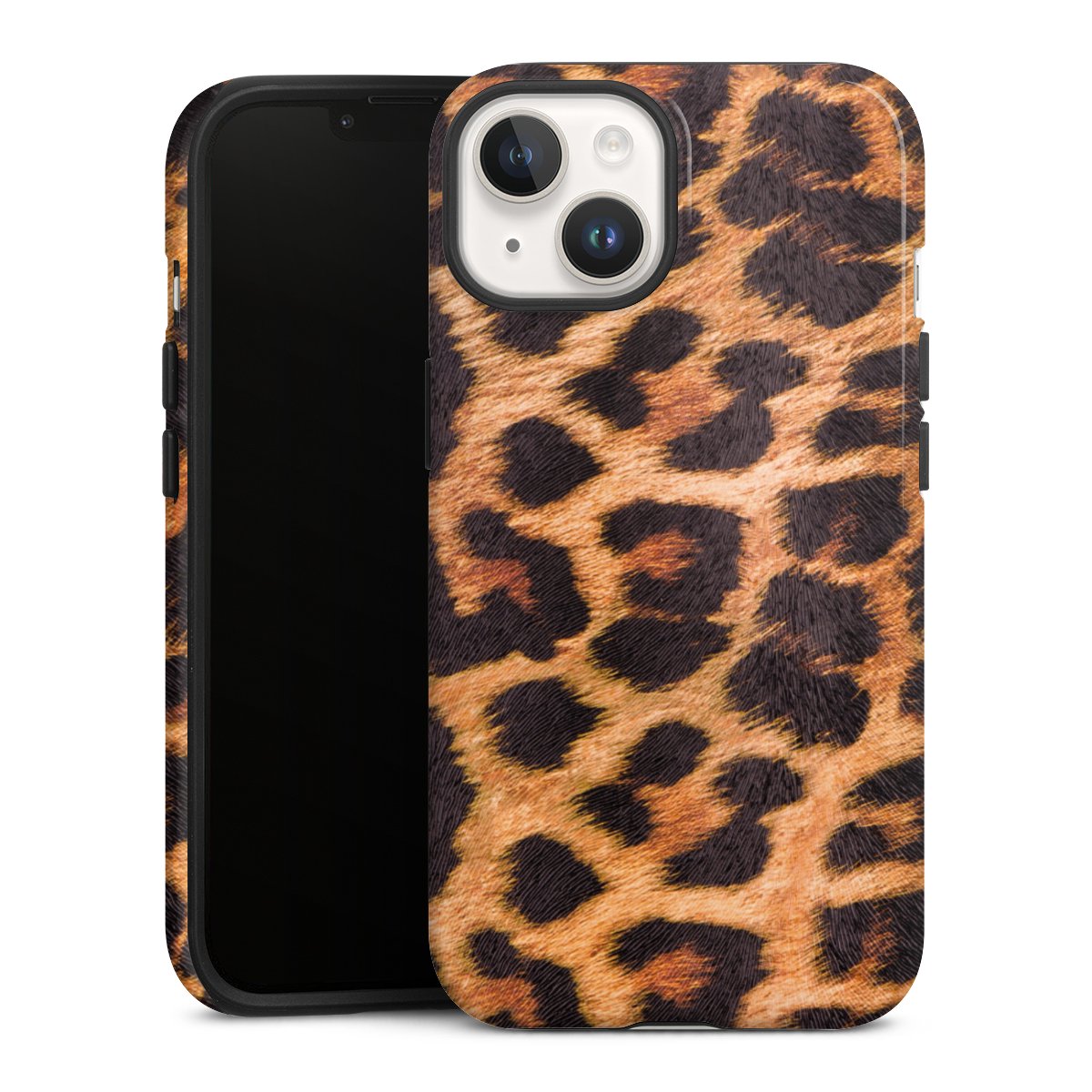 iPhone 14 Handy Panzer Handyhülle robuste Outdoor Hülle Schutzhülle glänzend Animal Print Leopard Fur Tough Case