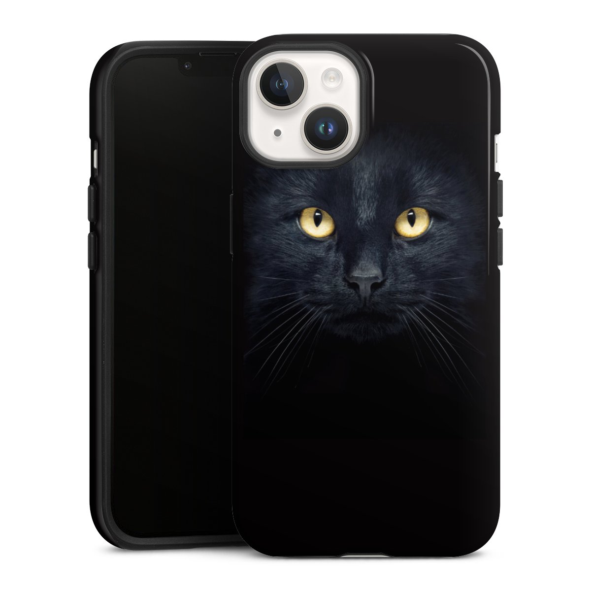 iPhone 14 Handy Panzer Handyhülle robuste Outdoor Hülle Schutzhülle glänzend Eye Cat Black Tough Case