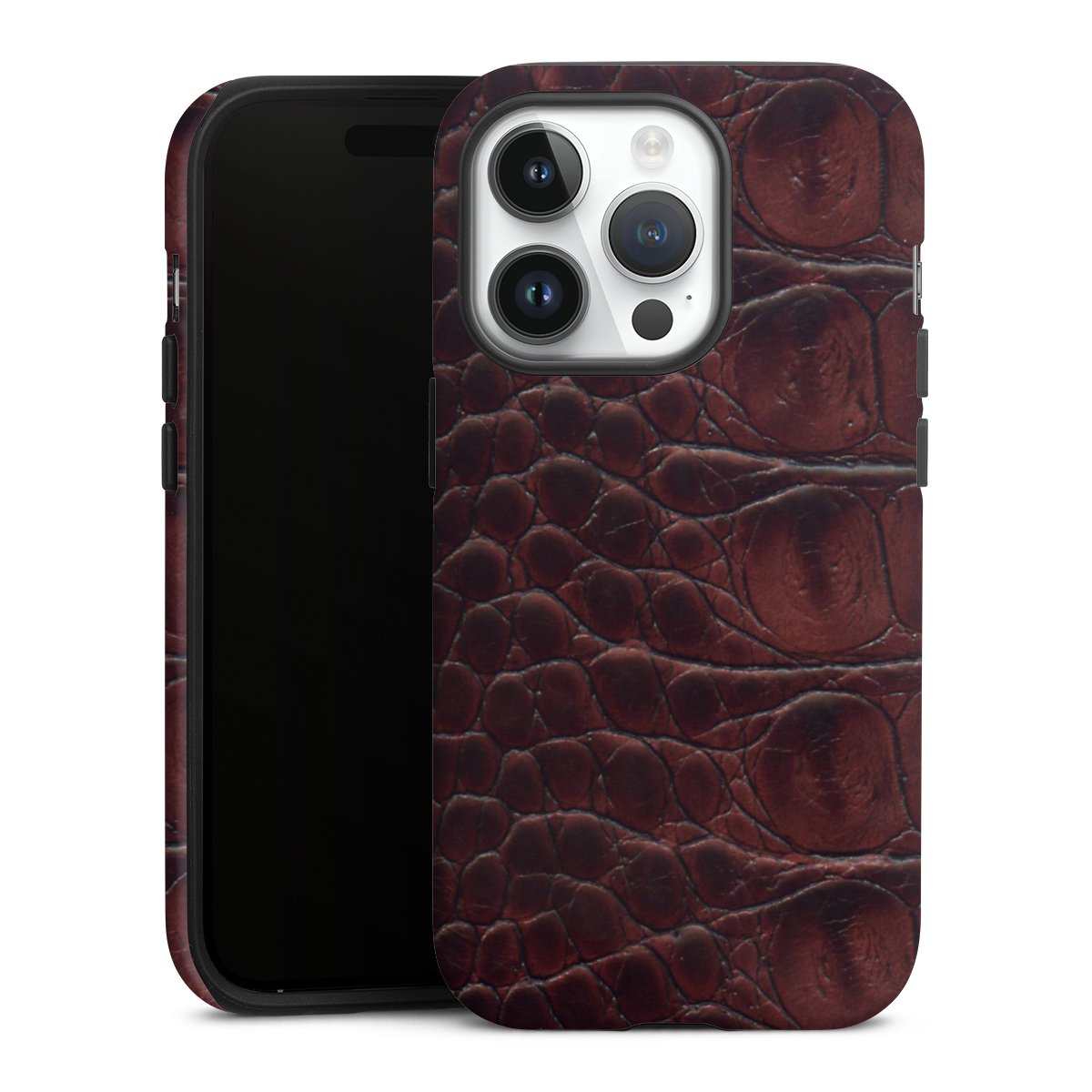 iPhone 14 Pro Handy Panzer Handyhülle robuste Outdoor Hülle Schutzhülle matt Crocodile Animal Print Leather Tough Case