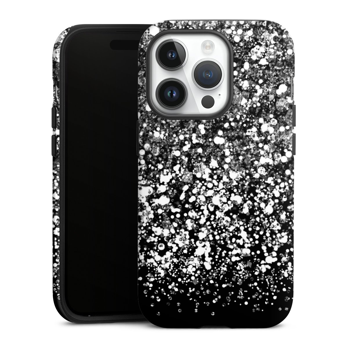 iPhone 14 Pro Handy Panzer Handyhülle robuste Outdoor Hülle Schutzhülle matt Glitzer Snowflake Muster Tough Case