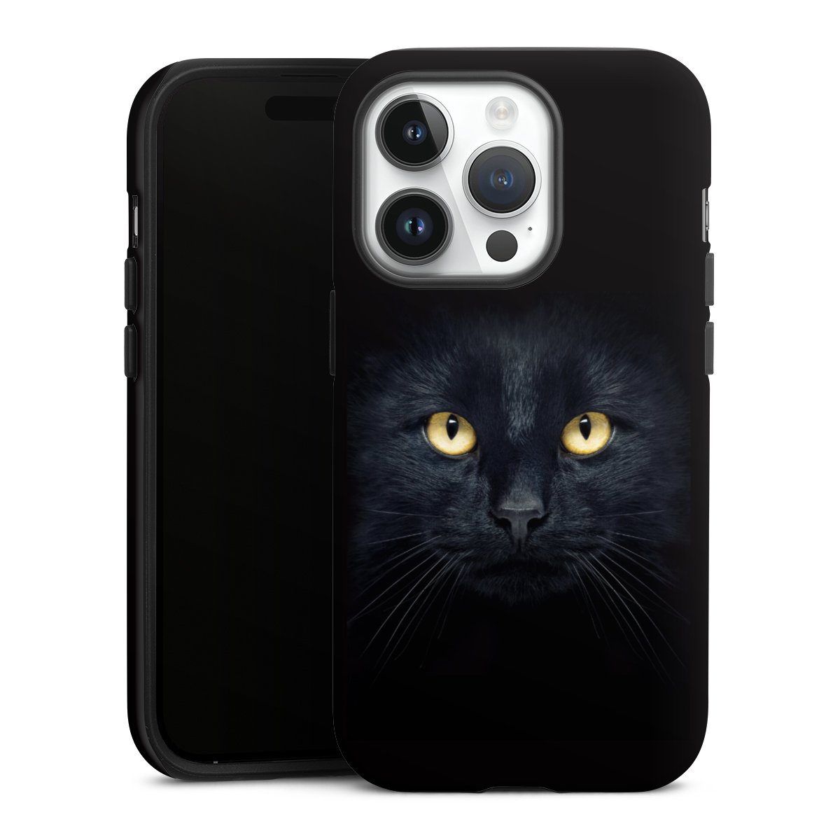 iPhone 14 Pro Handy Panzer Handyhülle robuste Outdoor Hülle Schutzhülle matt Eye Cat Black Tough Case