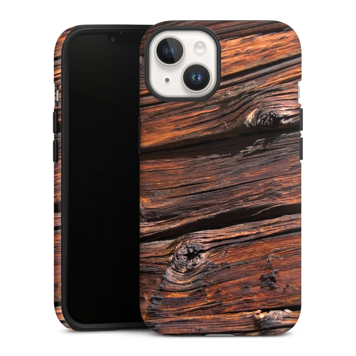 iPhone 14 Handy Panzer Handyhülle robuste Outdoor Hülle Schutzhülle matt Beams Wooden Look Wood Tough Case