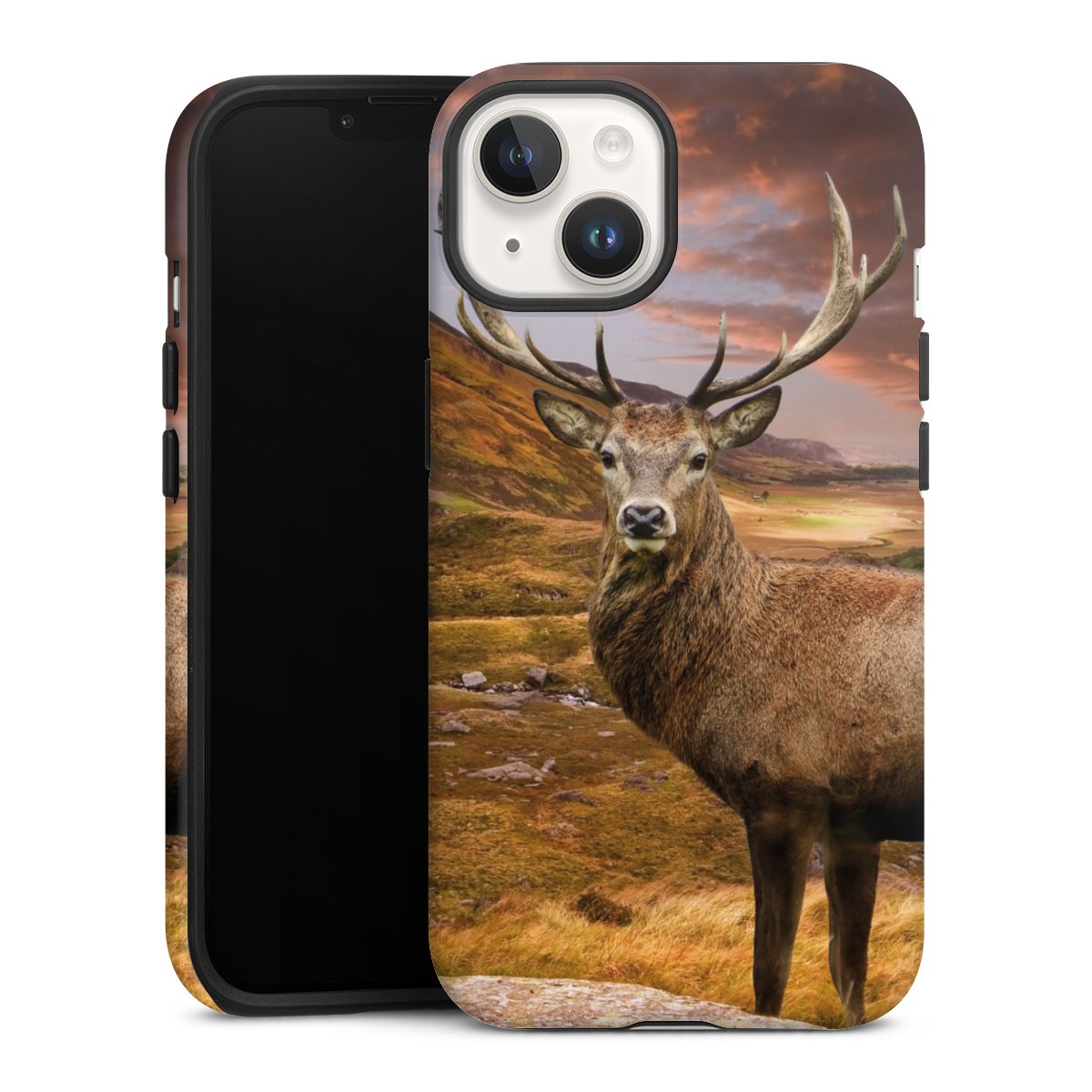 iPhone 14 Handy Panzer Handyhülle robuste Outdoor Hülle Schutzhülle matt Meadow Mountain Deer Tough Case