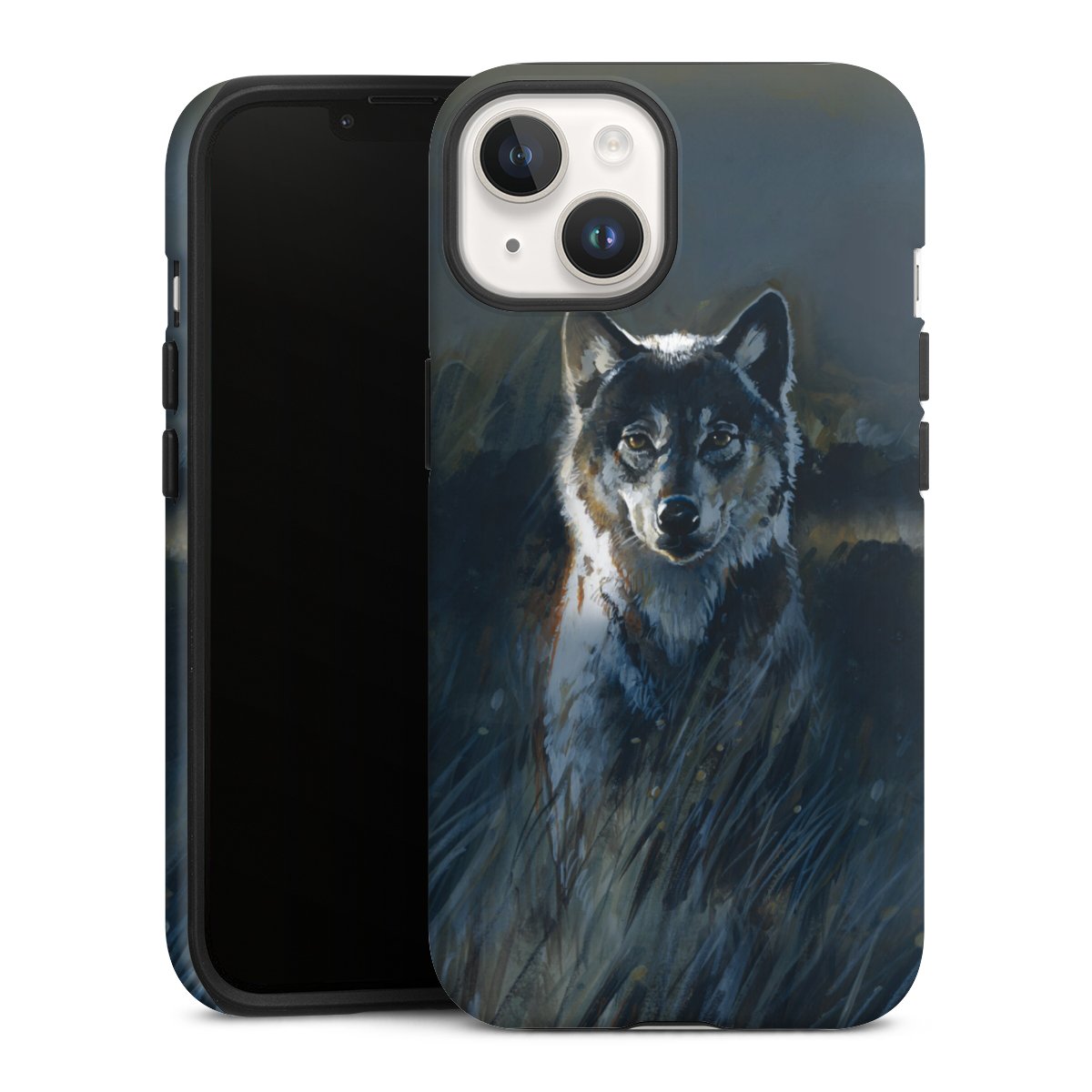 iPhone 14 Handy Panzer Handyhülle robuste Outdoor Hülle Schutzhülle matt Nature Wolf Painting Tough Case