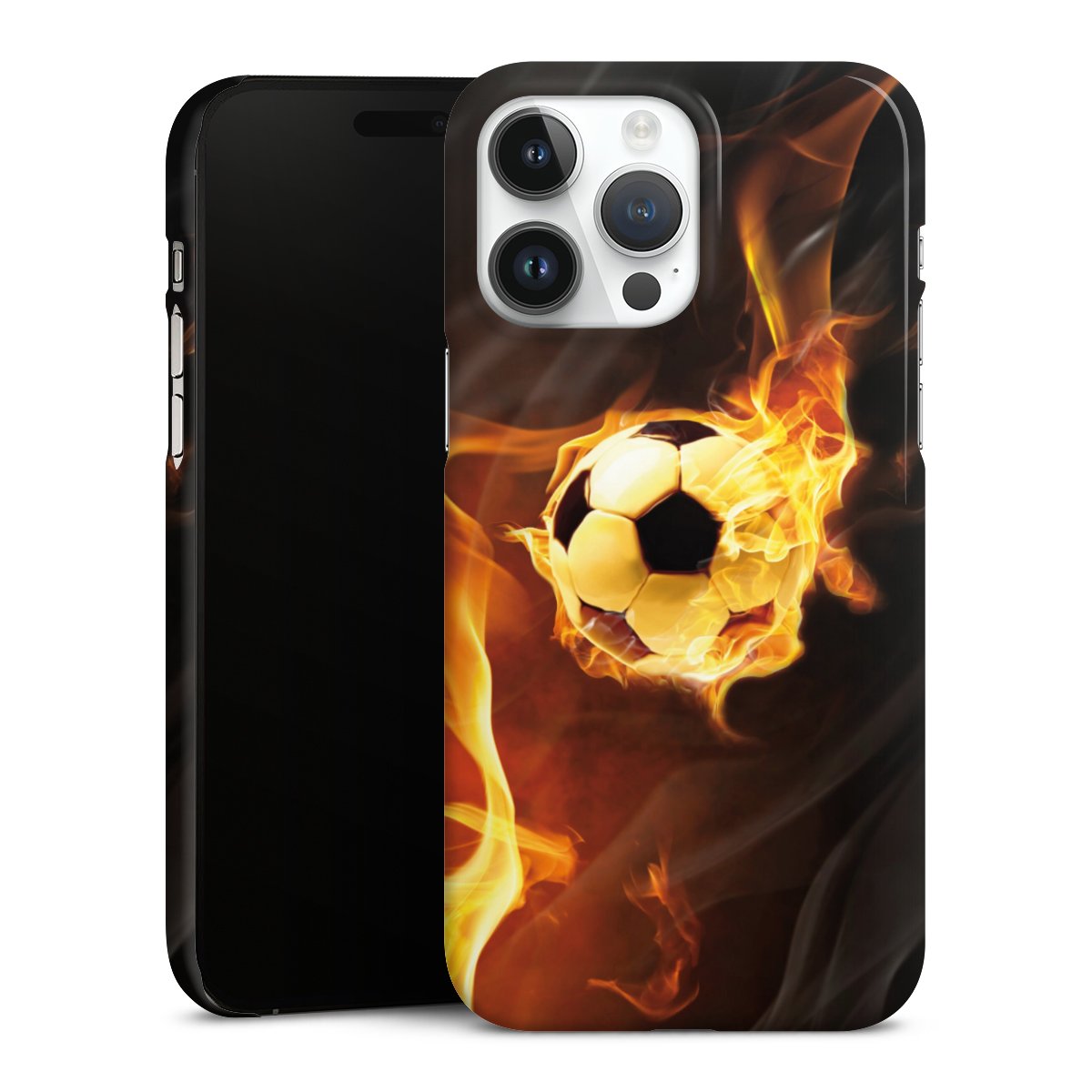 iPhone 14 Pro Max Handy Premium Case Smartphone Handyhülle Schutzhülle glänzend Ball Fire Soccer Premium Case