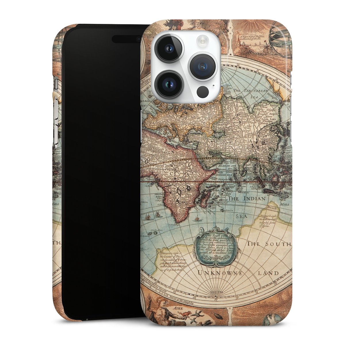 iPhone 14 Pro Max Handy Premium Case Smartphone Handyhülle Schutzhülle glänzend World Map Vintage Map Premium Case