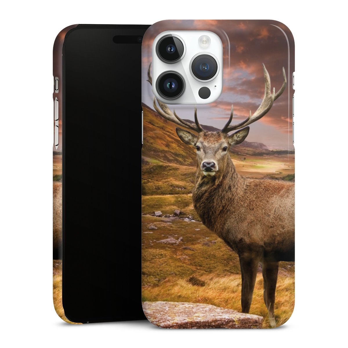 iPhone 14 Pro Max Handy Premium Case Smartphone Handyhülle Schutzhülle glänzend Meadow Mountain Deer Premium Case