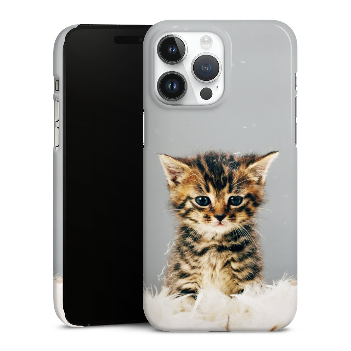 iPhone 14 Pro Max Handy Premium Case Smartphone Handyhülle Schutzhülle glänzend Cat Feather Pet Premium Case