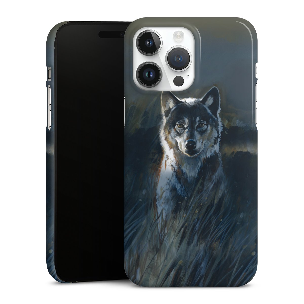 iPhone 14 Pro Max Handy Premium Case Smartphone Handyhülle Schutzhülle glänzend Nature Wolf Painting Premium Case