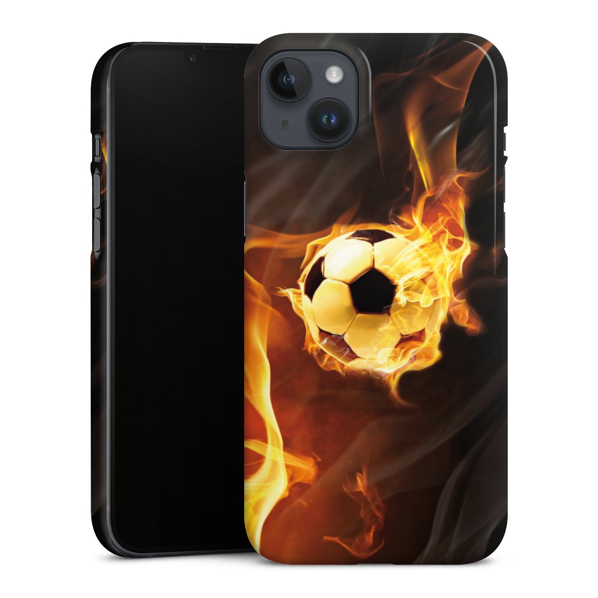 iPhone 14 Plus Handy Premium Case Smartphone Handyhülle Schutzhülle glänzend Fire Soccer Ball Premium Case