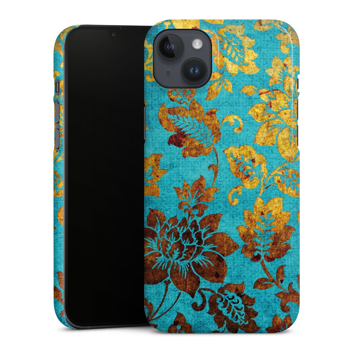 iPhone 14 Plus Handy Premium Case Smartphone Handyhülle Schutzhülle glänzend Vintage Ornament Flowers Premium Case