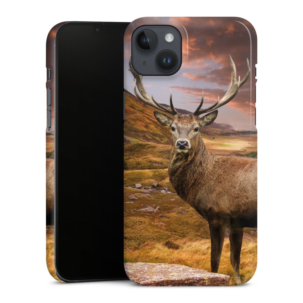 iPhone 14 Plus Handy Premium Case Smartphone Handyhülle Schutzhülle glänzend Meadow Deer Mountain Premium Case